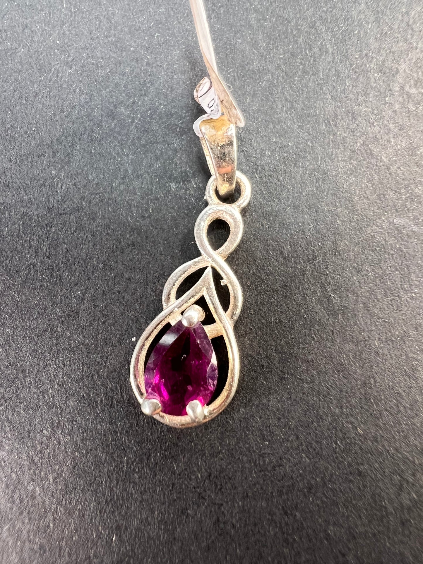 NEW raspberry rhodolite garnet sterling silver twist pendant