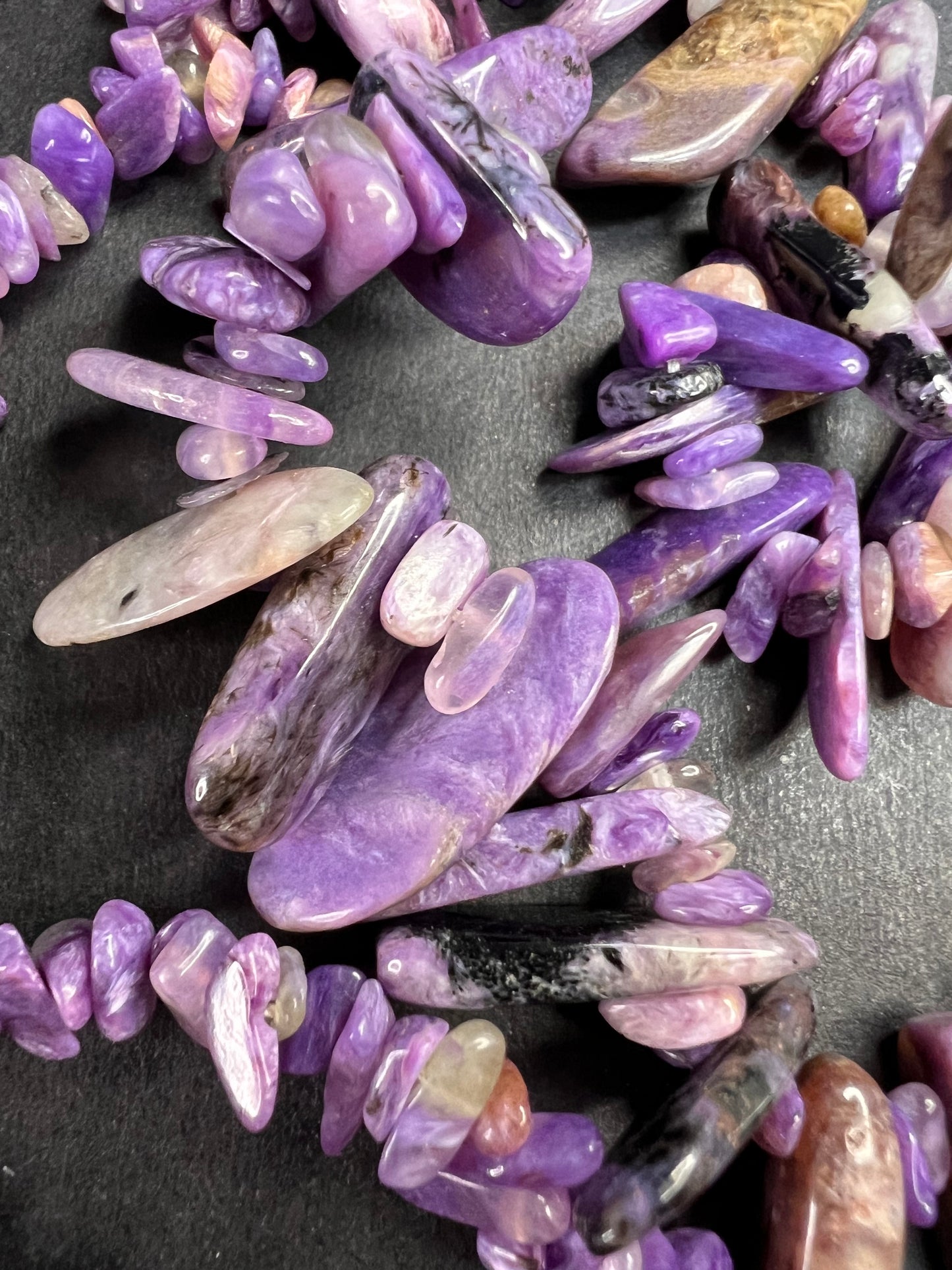 NEW charoite graduated chip beaded 20 inch necklace with stainless steel clasp