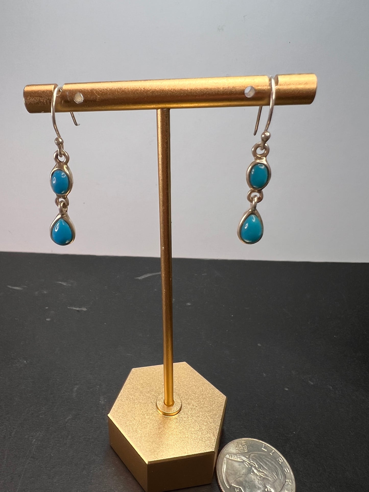 NEW Sleeping Beauty sterling silver turquoise dangle earrings 2.93 grams