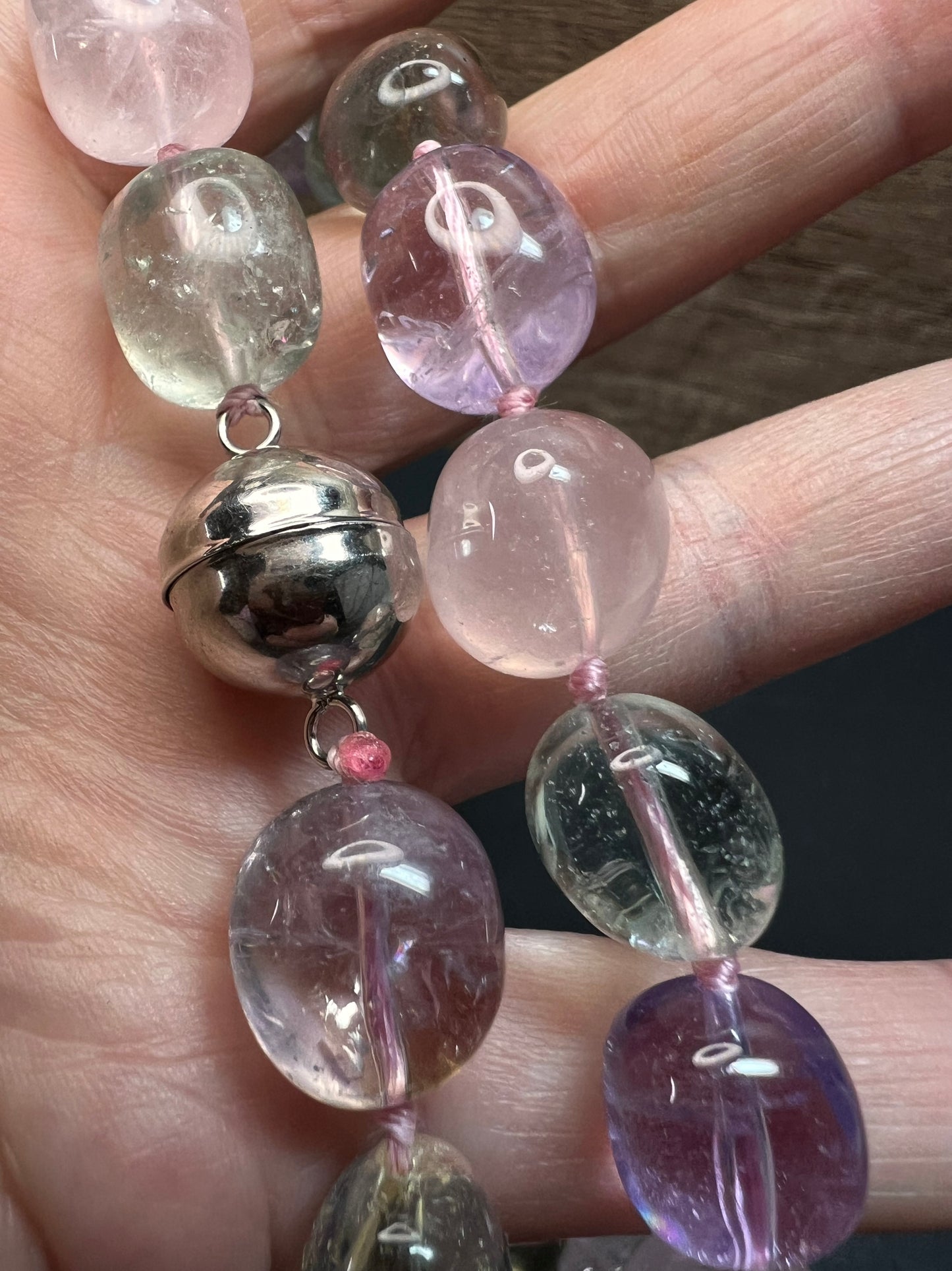 NEW Multi quartz knotted 18 inch necklace with 925 magnetic clasp