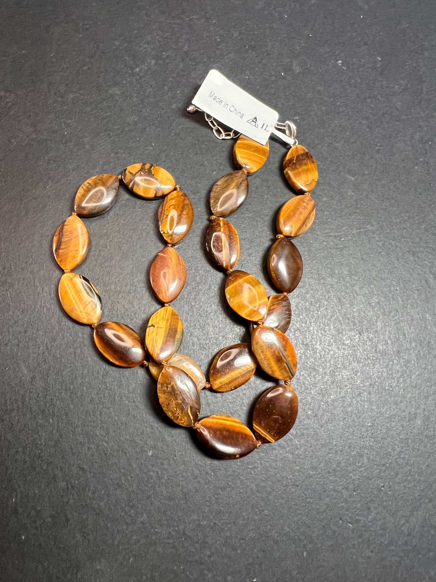 NEW Tigers eye knotted 18 inch necklace with sterling silver clasp