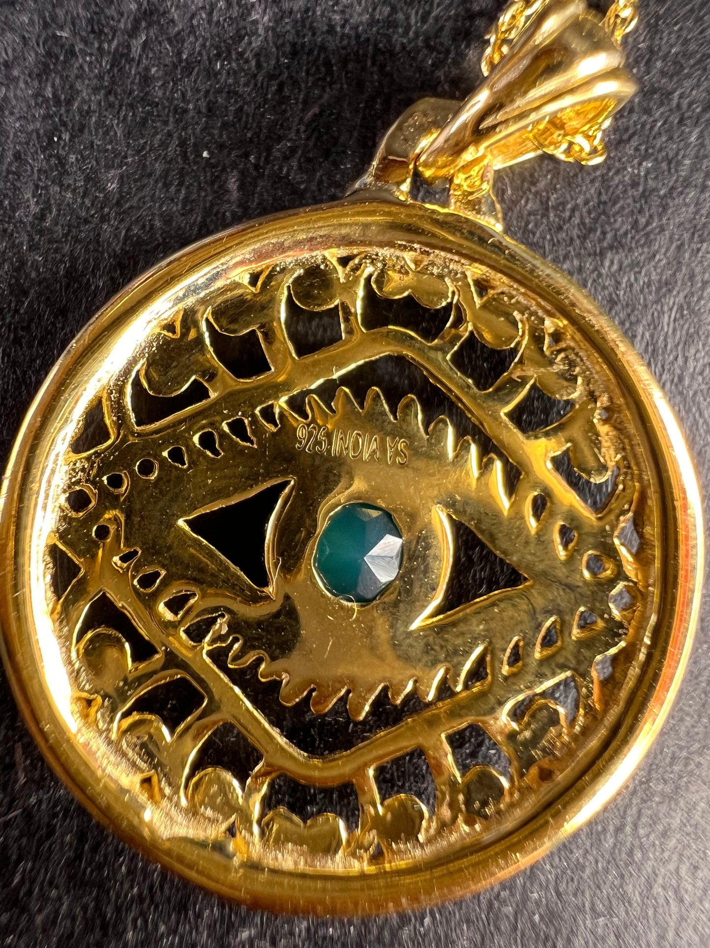 NEW Green onyx evil eye pendant and chain in gold over sterling silver