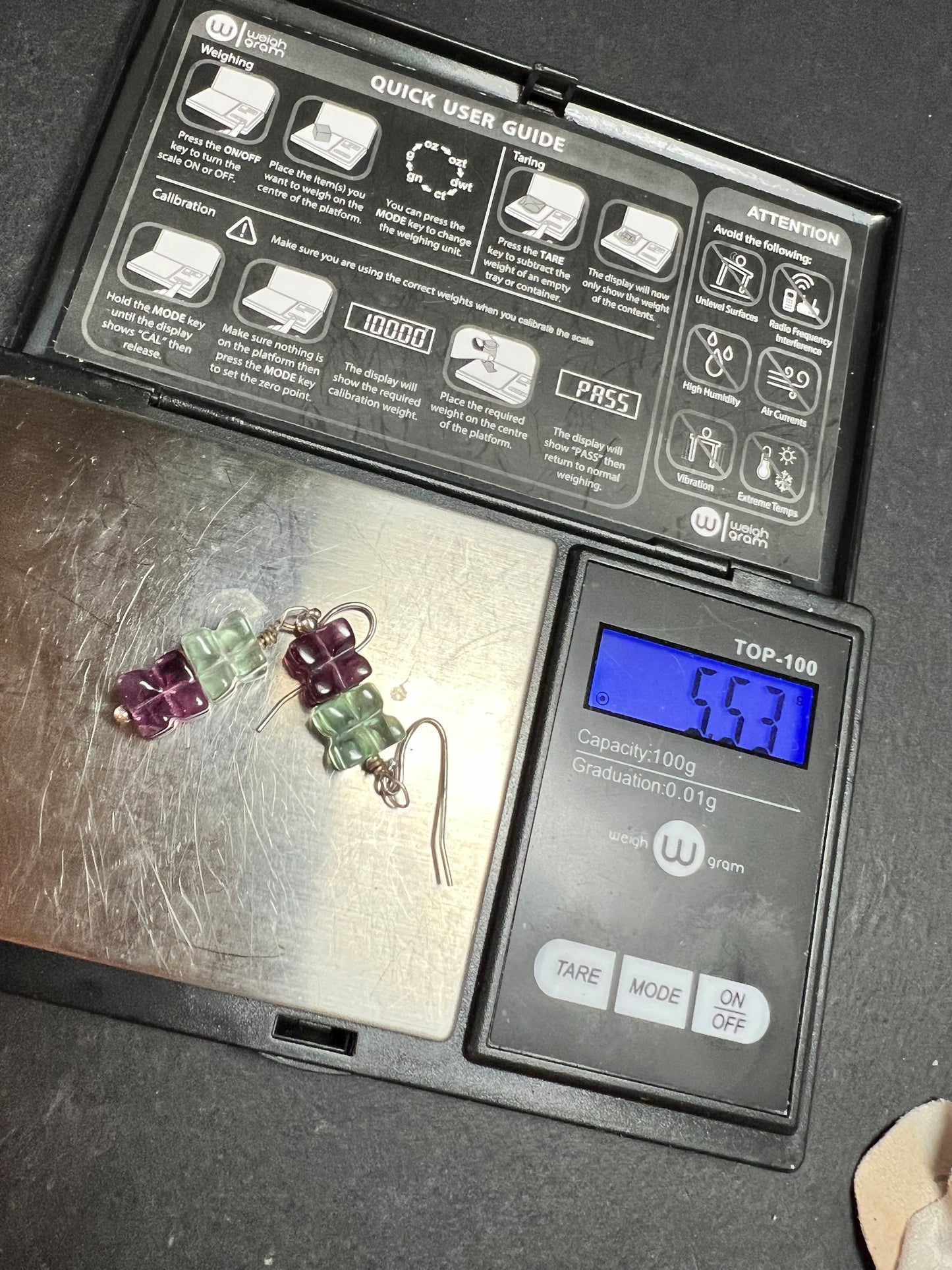 Sterling Silver Carved Fluorite Flower Drop Earrings