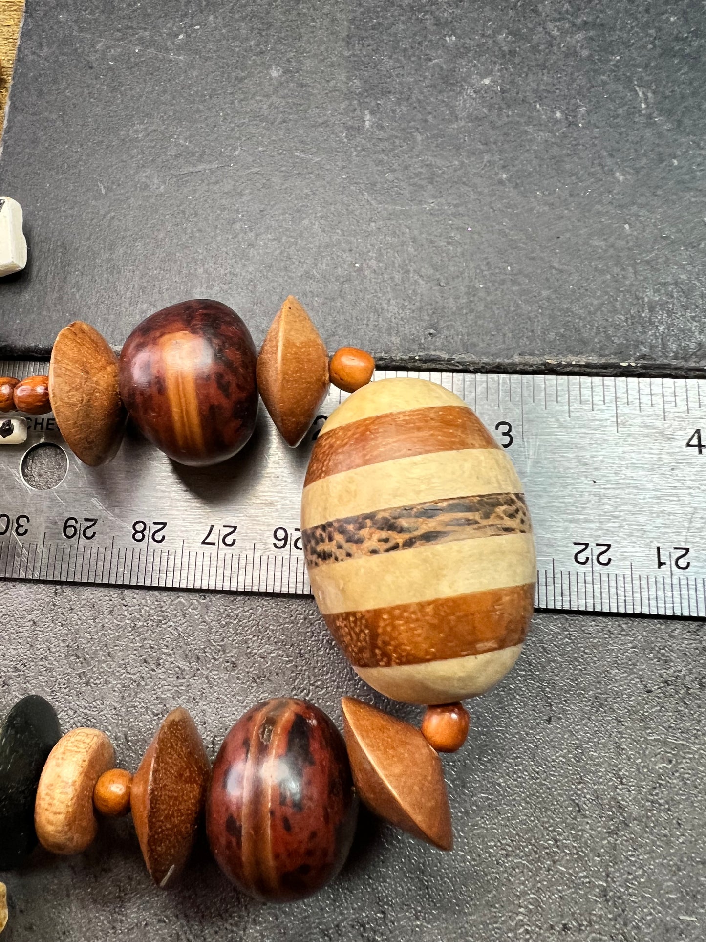 Vintage Carved Animal Wood Bead Statement Necklace 30”