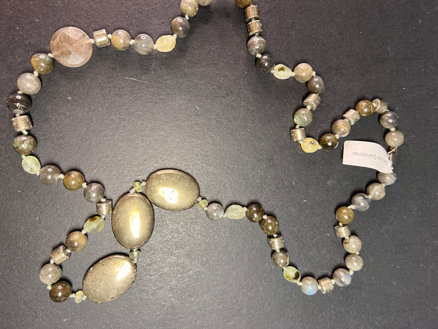 NEW pyrite and labradorite 32 inch necklace with sterling silver clasp