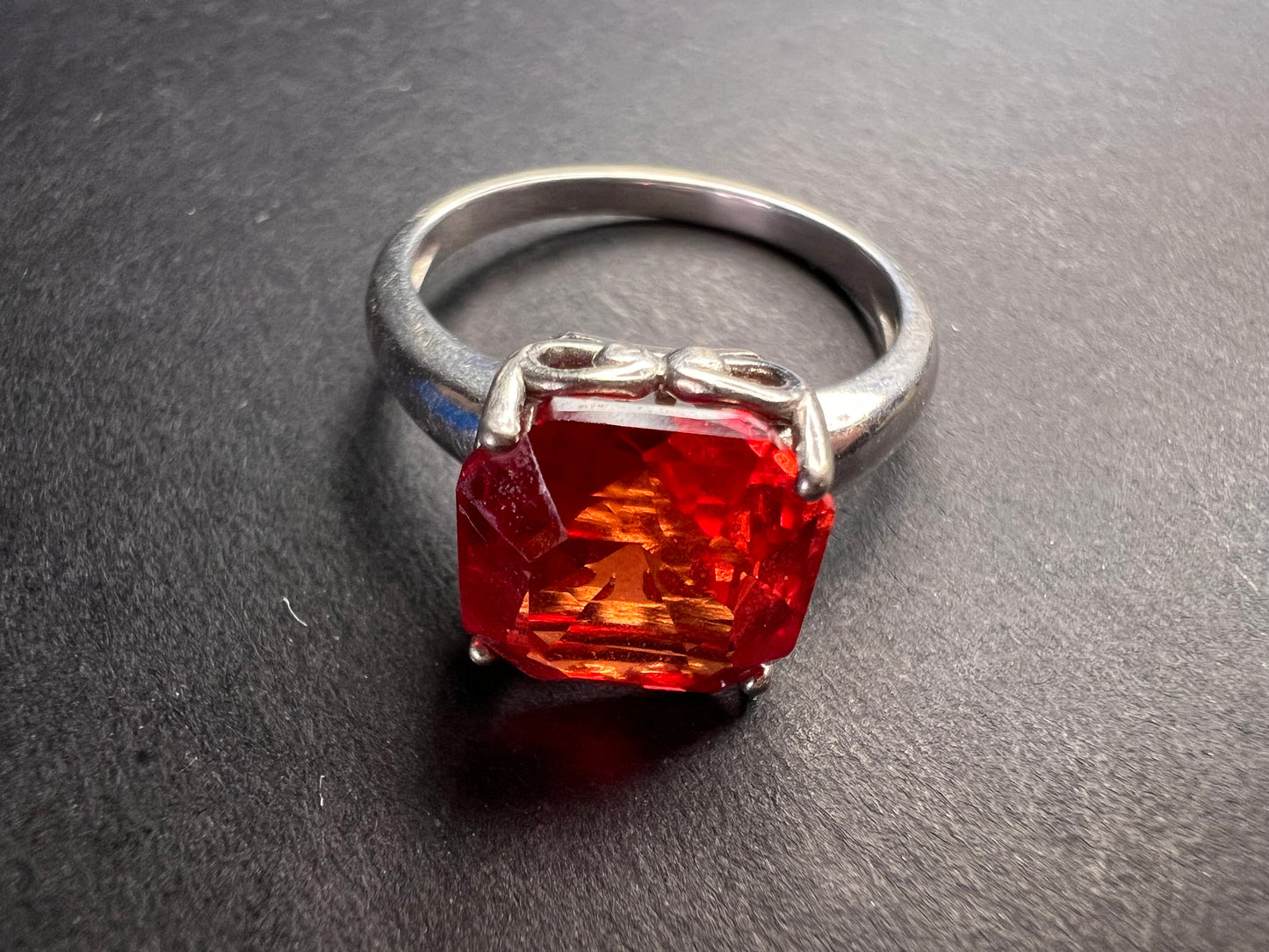 Lab created padparadscha sapphire rhodium over sterling silver solitaire ring size 9