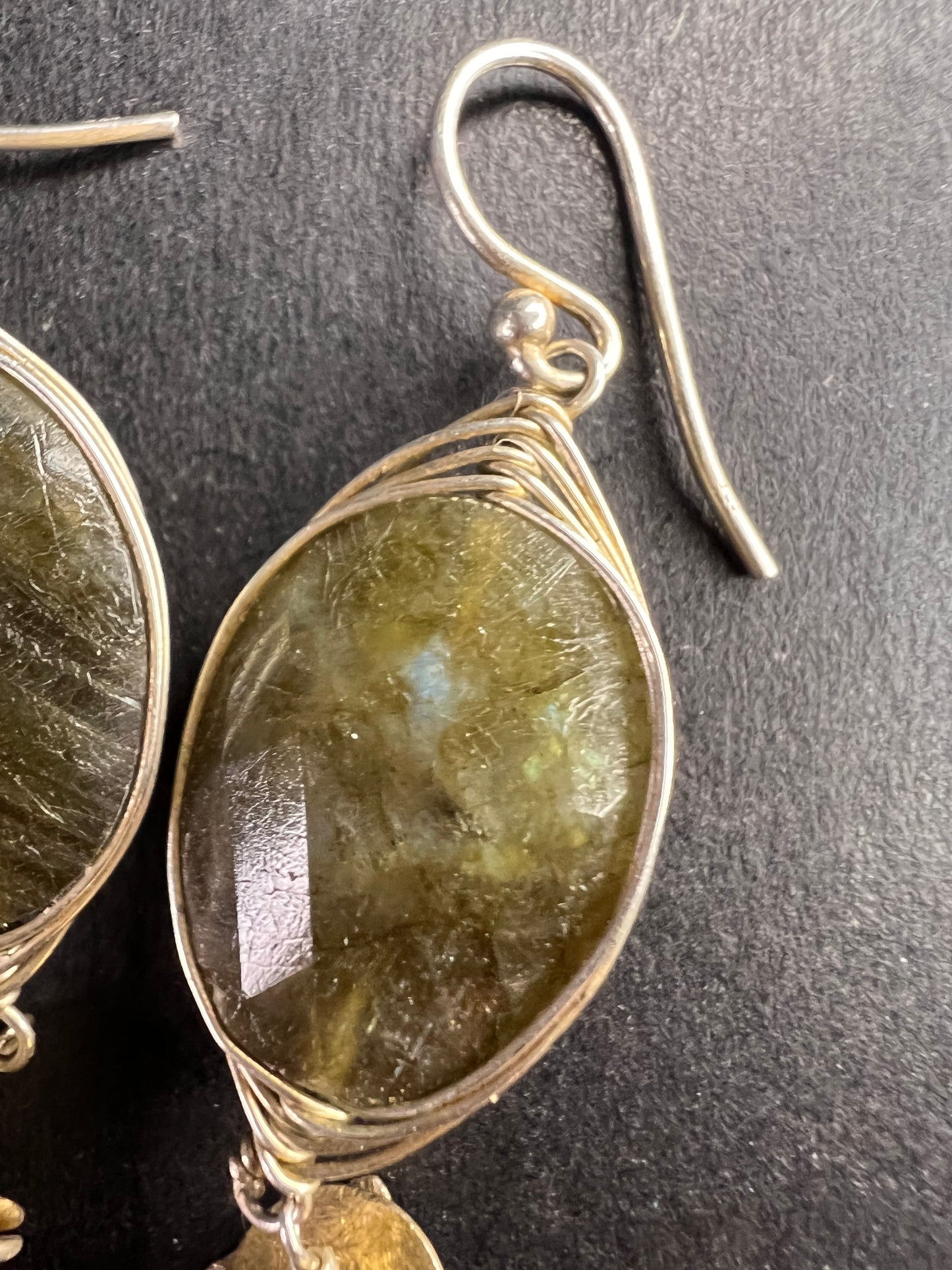 Labradorite and rhodolite garnet sterling silver dangle earrings