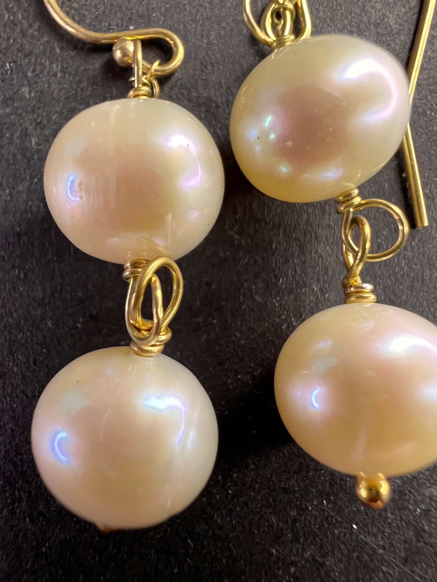 Cultured pearl dangle earrings in YG over sterling silver
