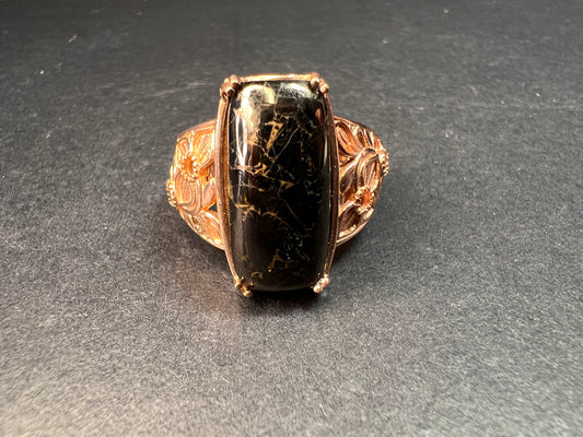 NEW Shungite in matrix ring in rose gold over brass size 9