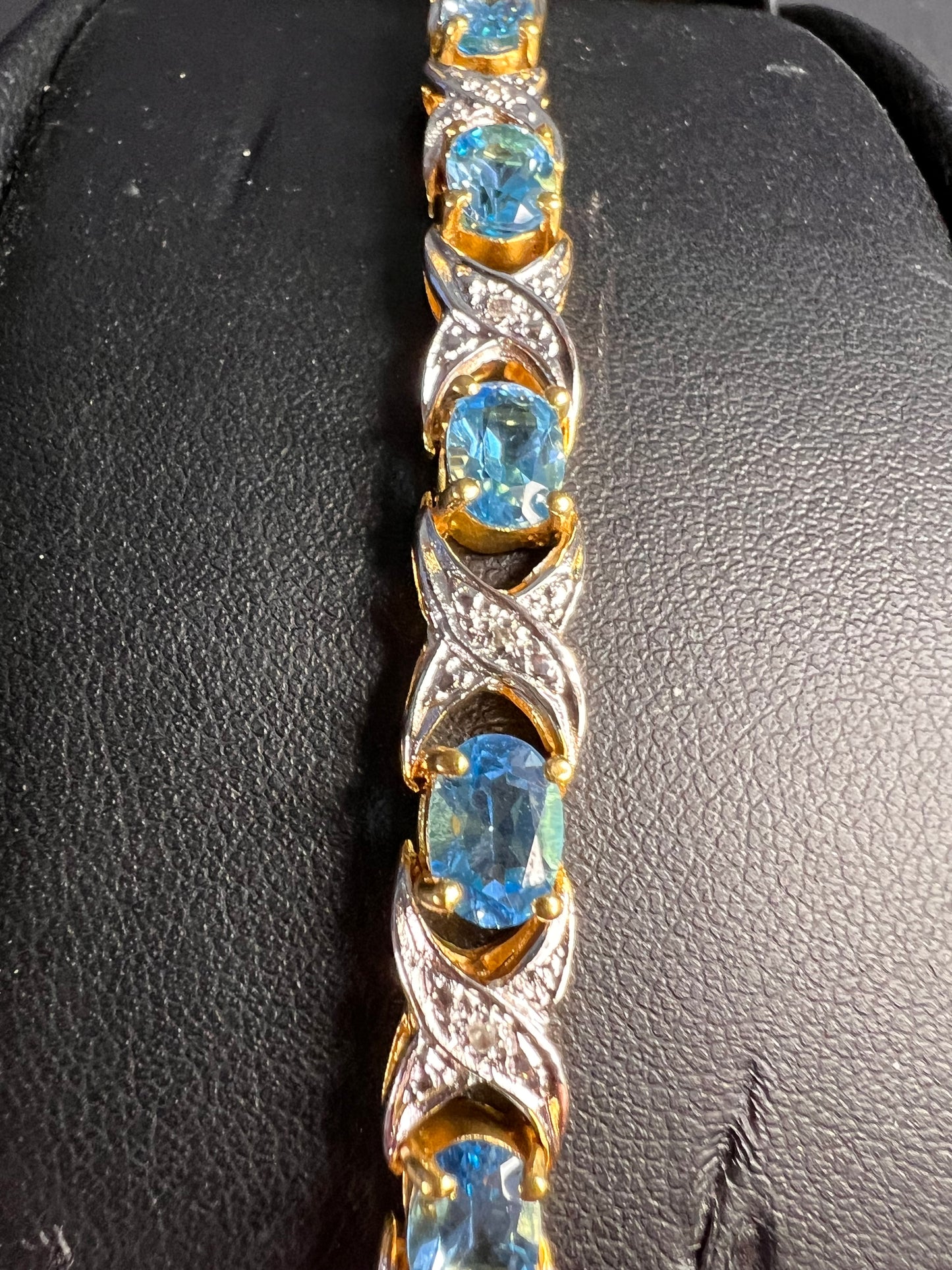 Vintage blue topaz and diamond gold over sterling silver tennis bracelet