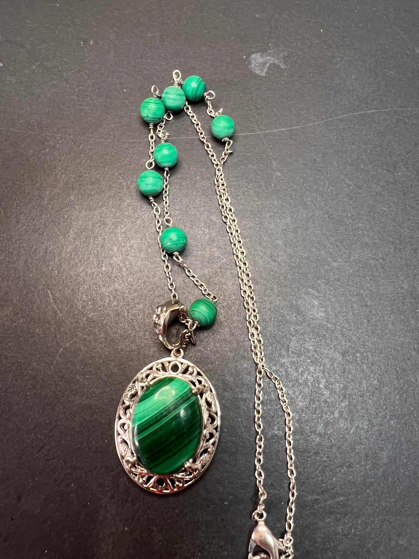 Karis African malachite 18 inch necklace in platinum bond
