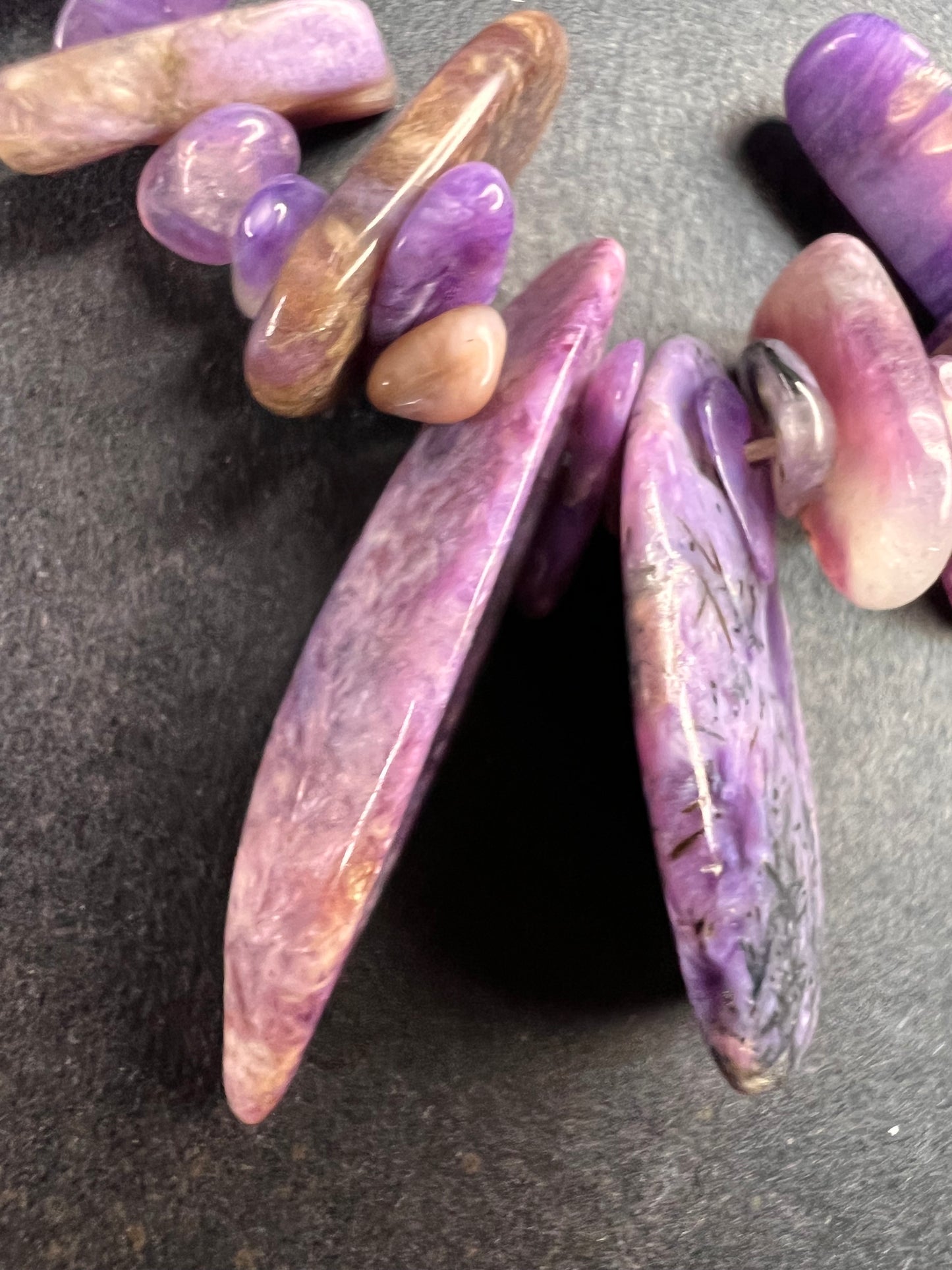 NEW charoite graduated chip beaded 20 inch necklace with stainless steel clasp