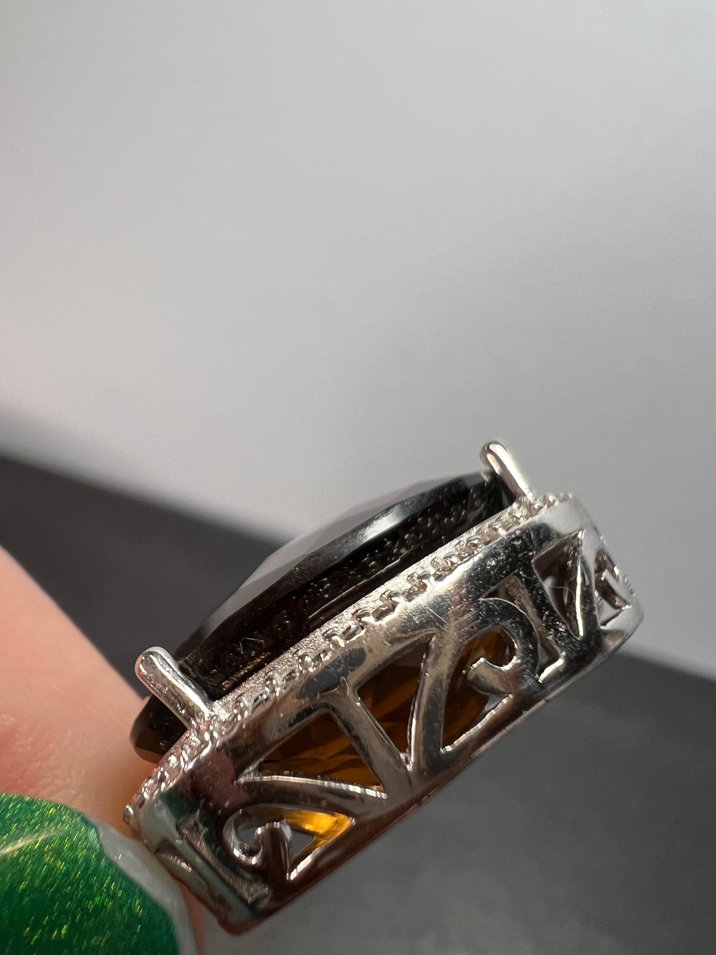 Cognac Quartz sterling silver halo pendant and chain