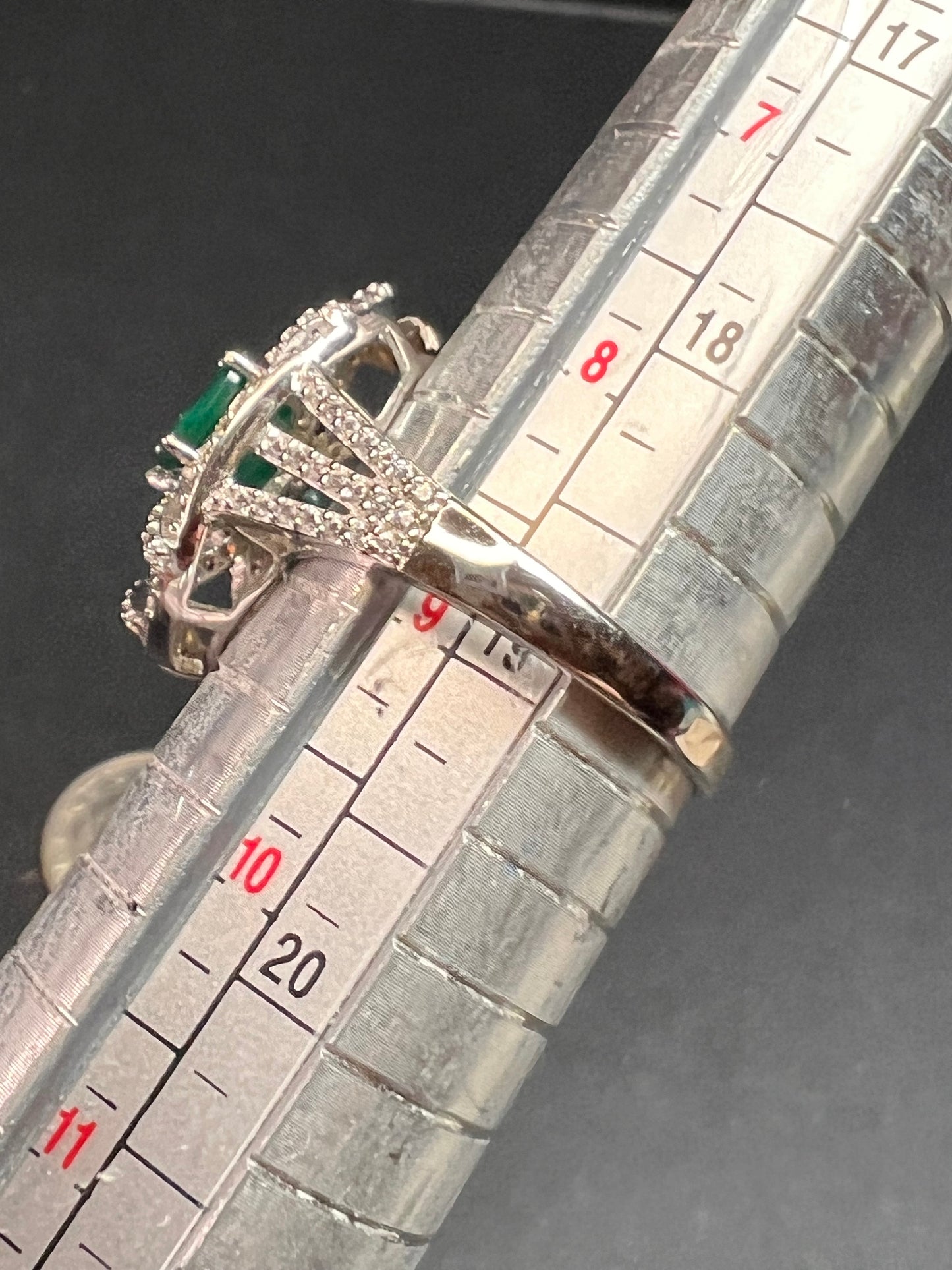 Synthetic emerald CZ sterling silver cocktail ring size 9