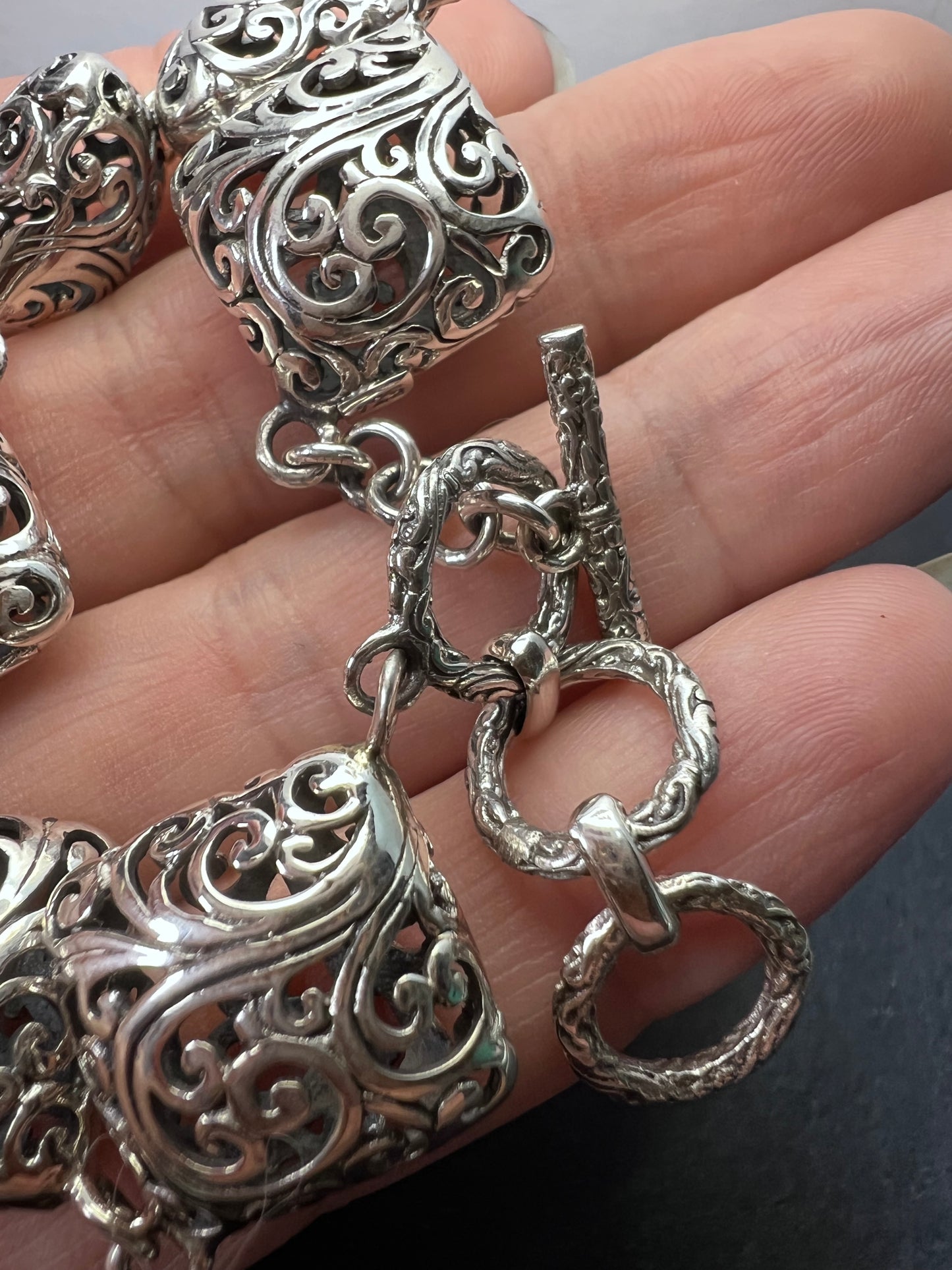 Bali Legacy Sterling Silver Toggle Clasp Square Bracelet (7.25 In) 21.40 Grams