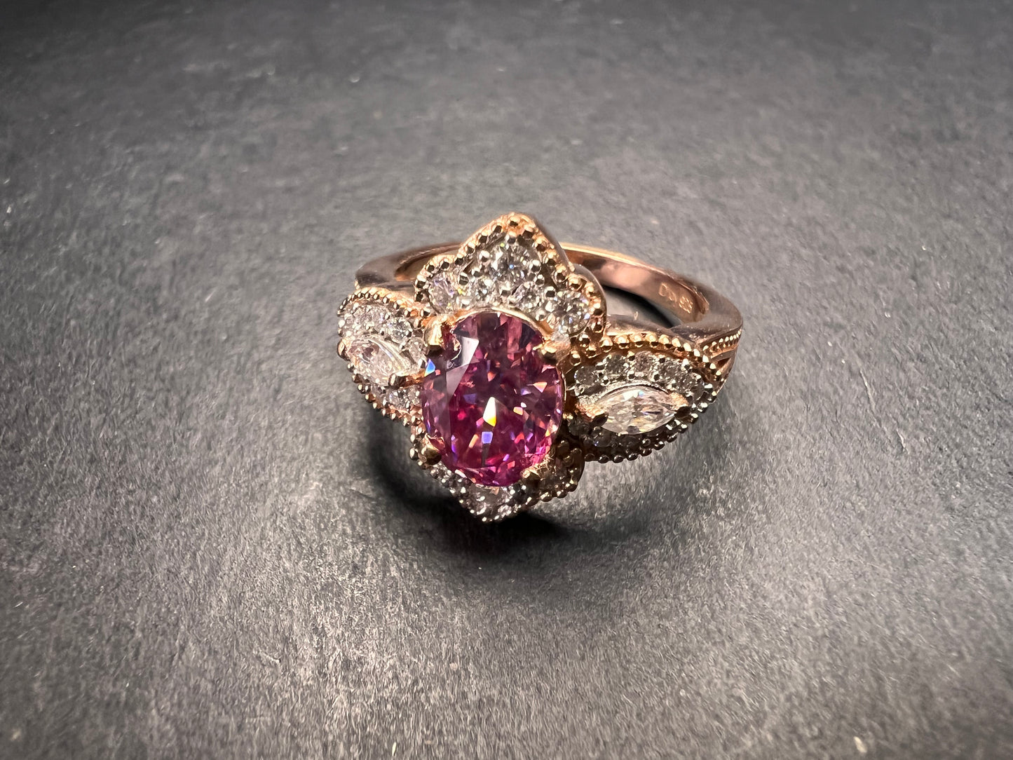 NEW Pink Moissanite lotus ring in rose gold vermeil 925 size 6