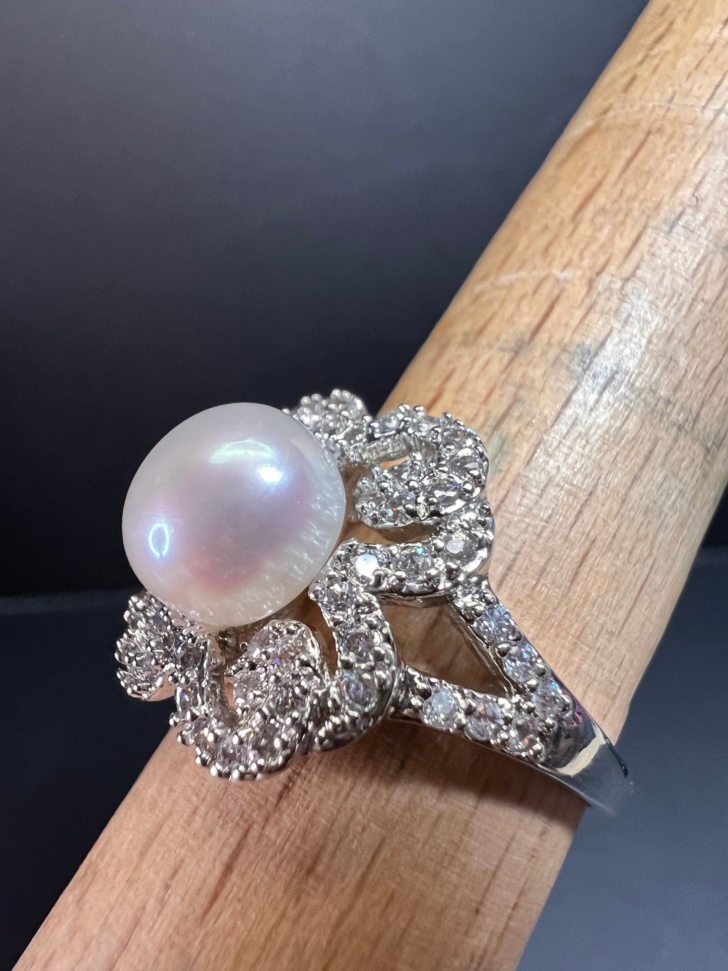 Freshwater pearl and Cz cocktail ring size 9