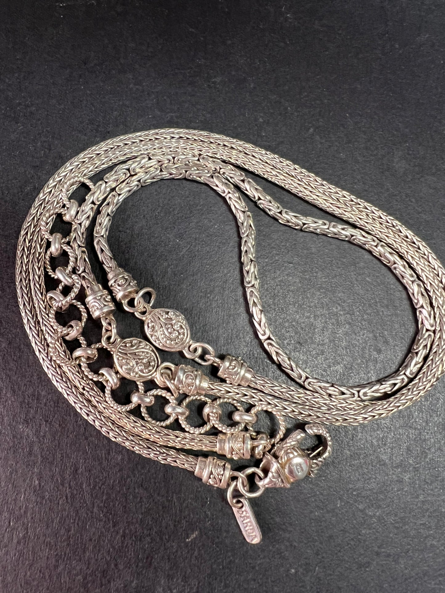 Sarda Sterling Silver 36” Balinese Foxtail Station Necklace – Handcrafted 925 Artisan Chain