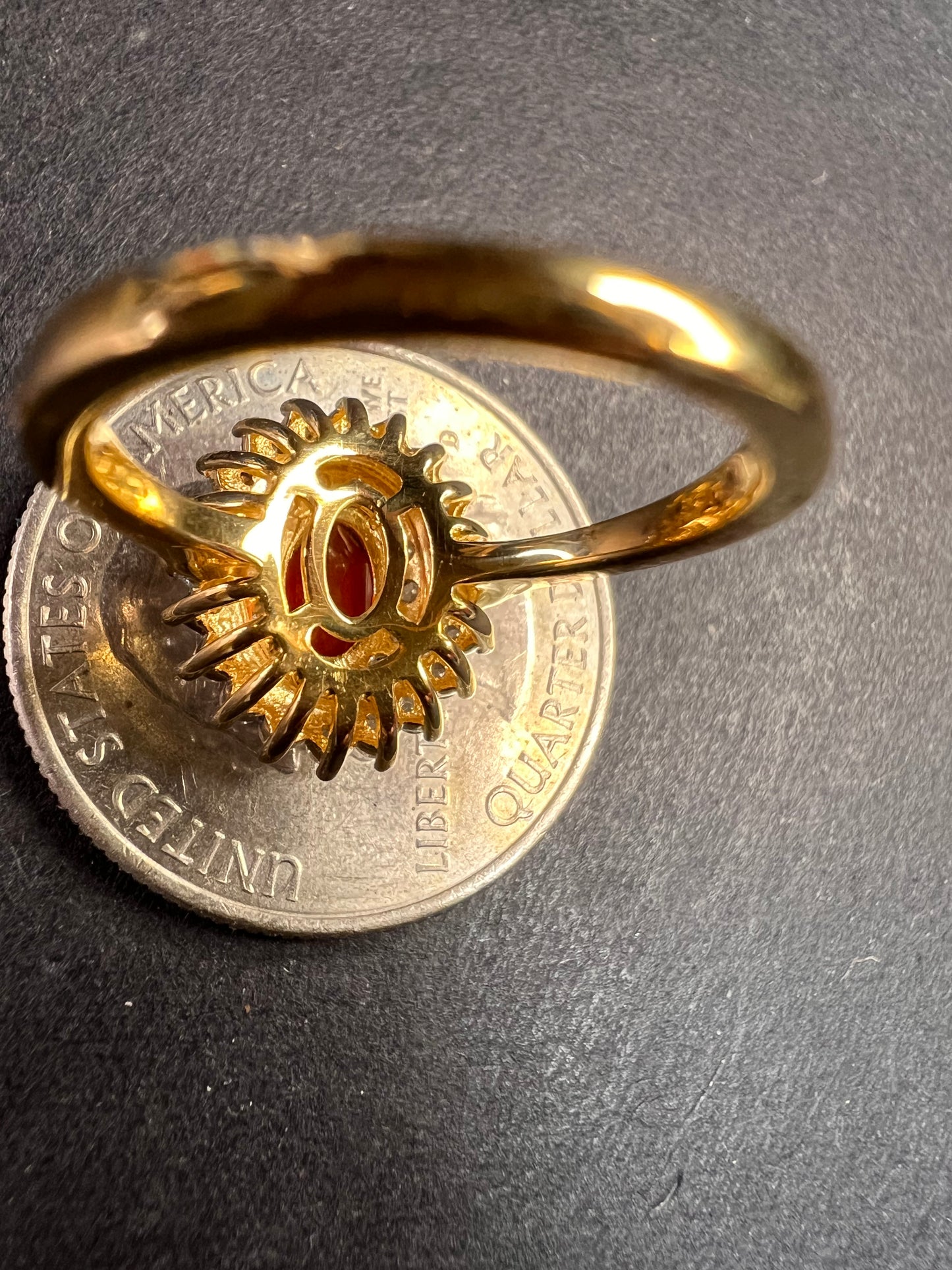 NEW Mexican Cherry fire opal and moissanite double halo ring in vermeil yellow gold over sterling silver size 5