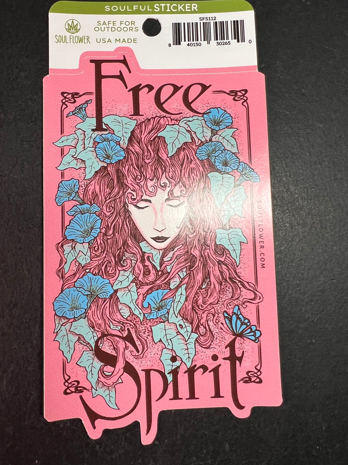 Soul Flower “Free Spirit” Sticker – Large Pink Boho Girl Art, USA Made