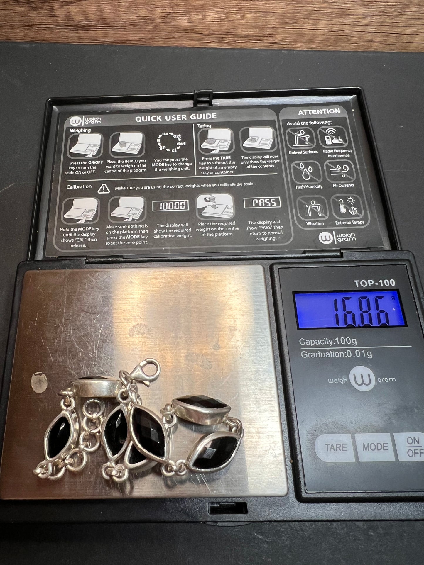 NEW Black onyx sterling silver 8 inch bracelet