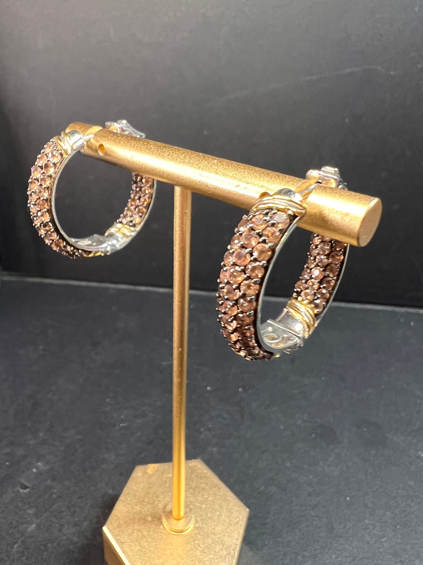 Andalusite inside out hoop earrings in gold and rhodium over sterling silver