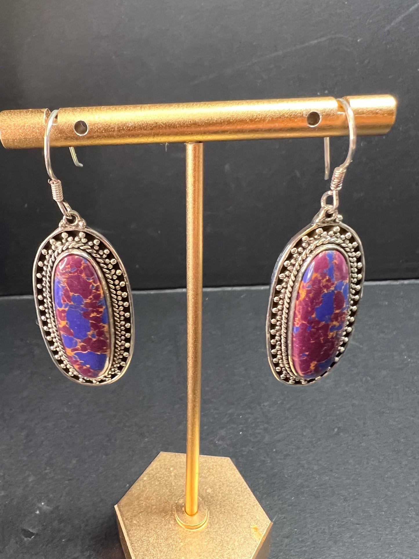 NEW purple Mojave turquoise in black oxidized sterling silver earrings