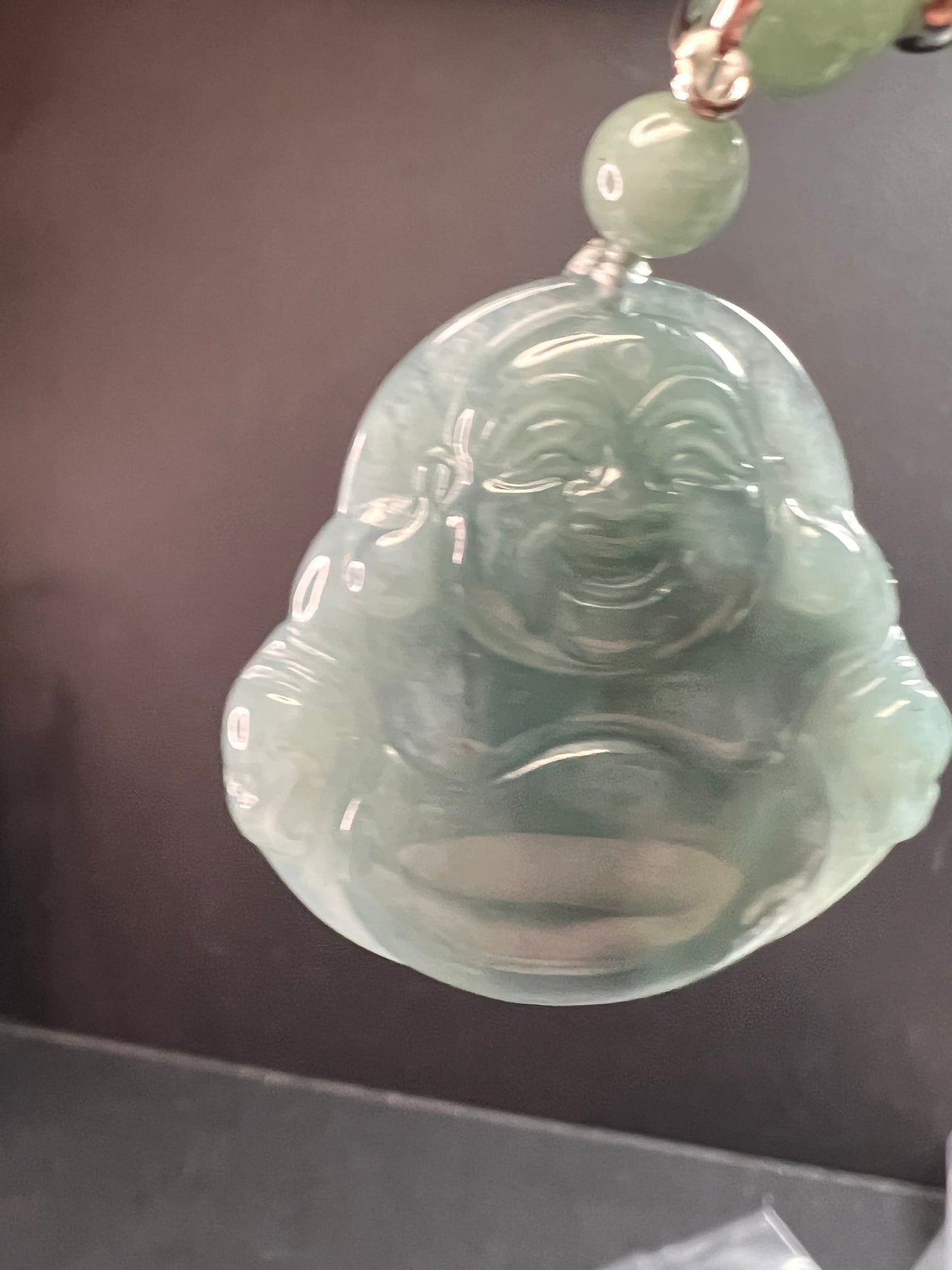 NEW Olmec Jadeite carved Buddha necklace in sterling silver