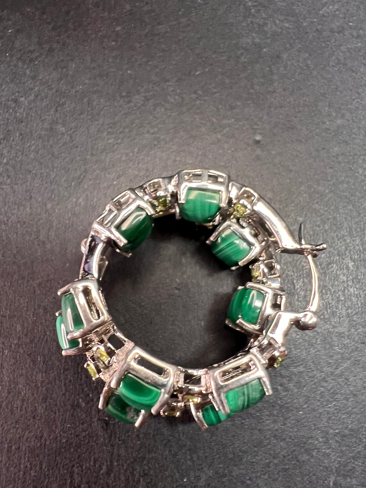 NEW malachite and peridot inside out hoop earrings in platinum over brass