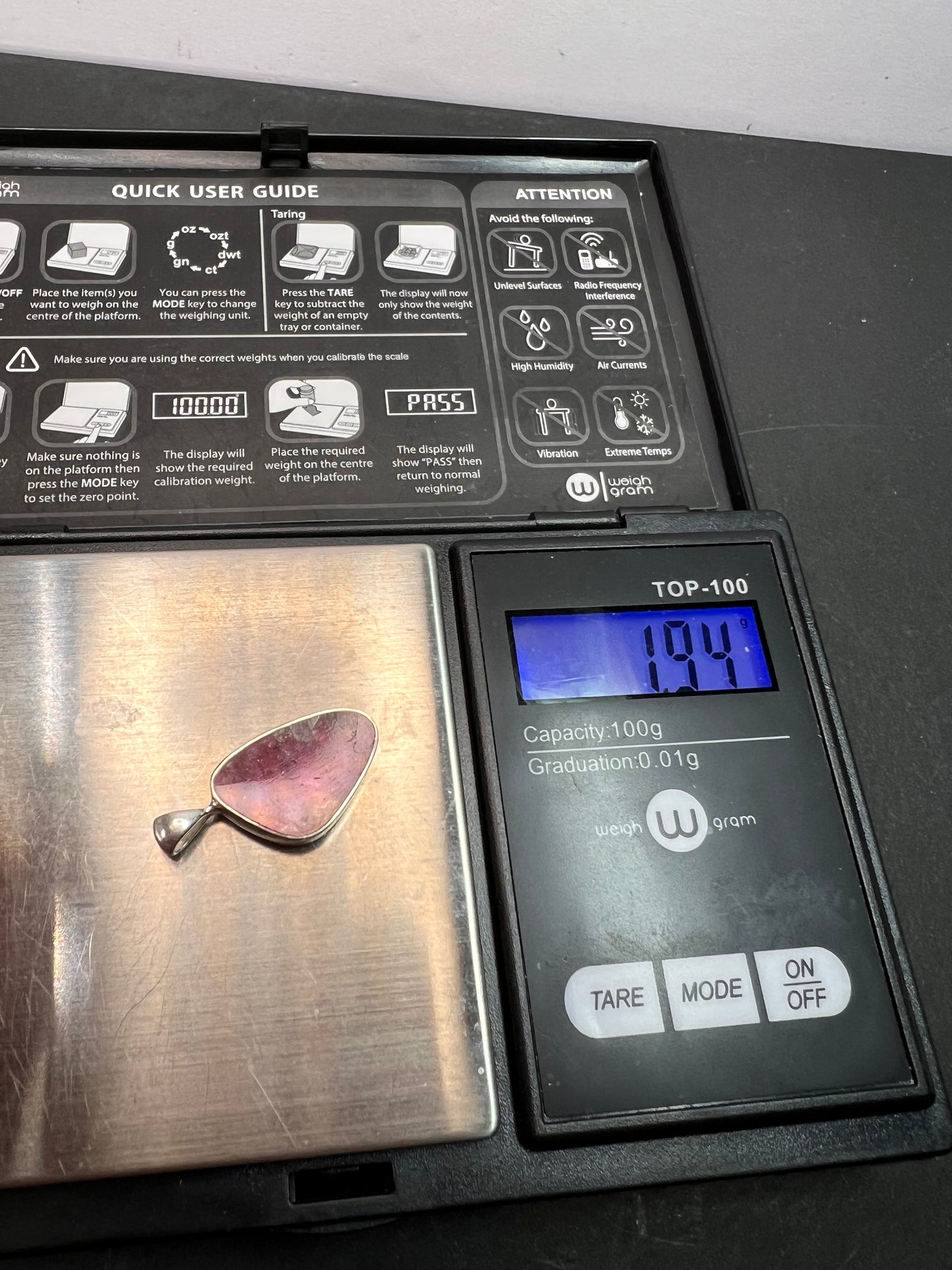 NEW Bi color pink tourmaline sterling silver pendant 1.94 grams