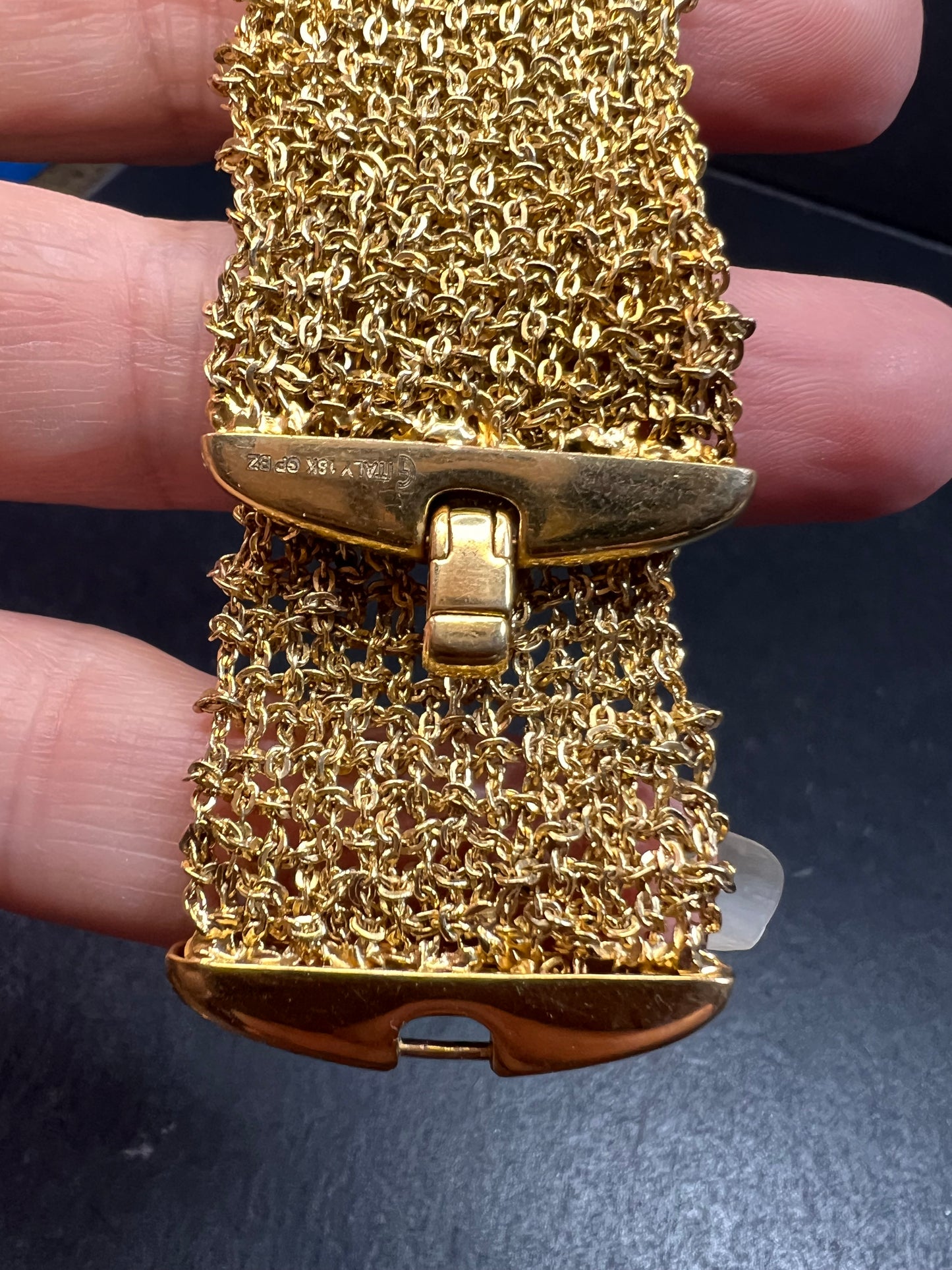 Gold plated over bronze mesh italian bracelet