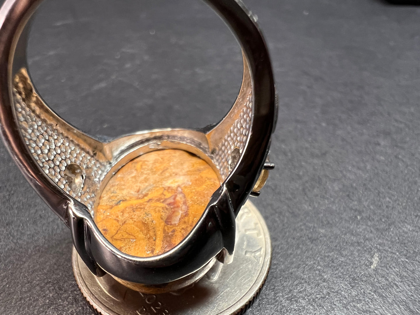 NEW script stone and citrine stainless steel ring size 8
