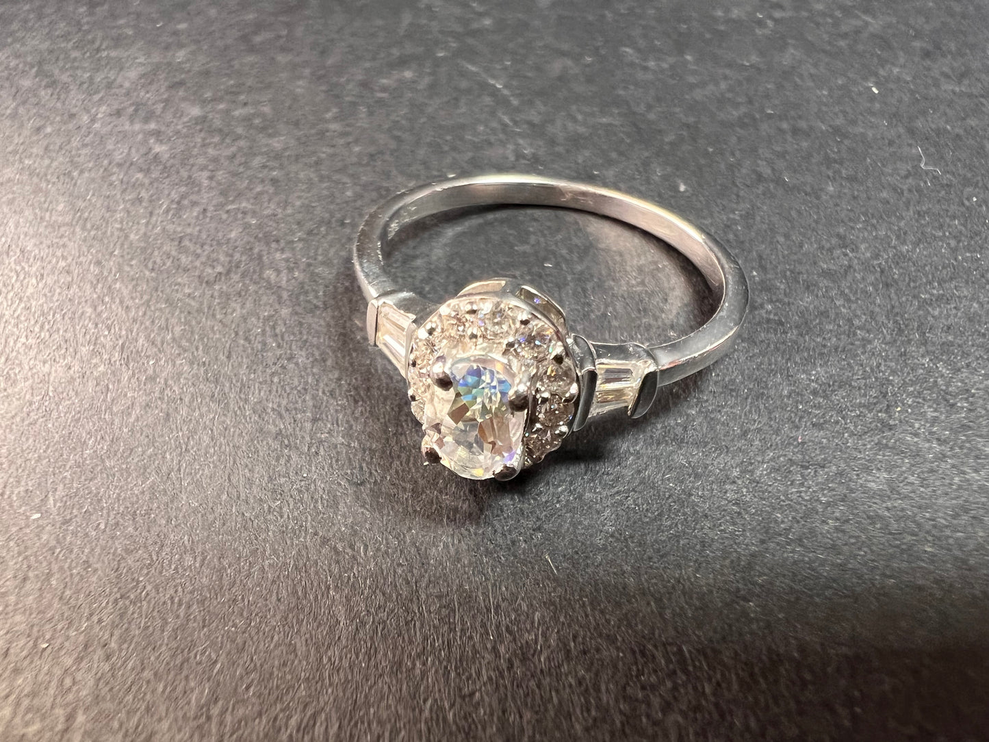 NEW gemmy moonstone and Moissanite sterling silver halo ring size 8