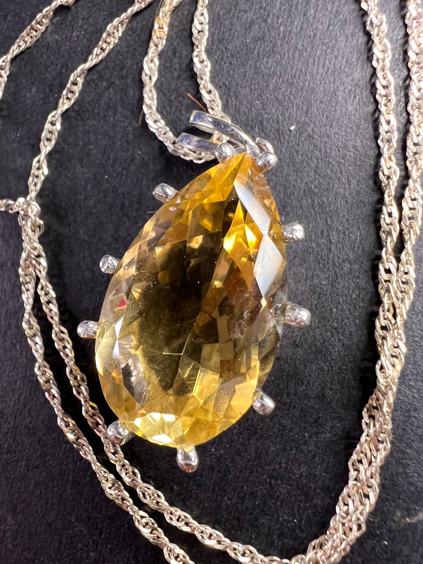 Pear cut citrine sterling silver pendant and chain
