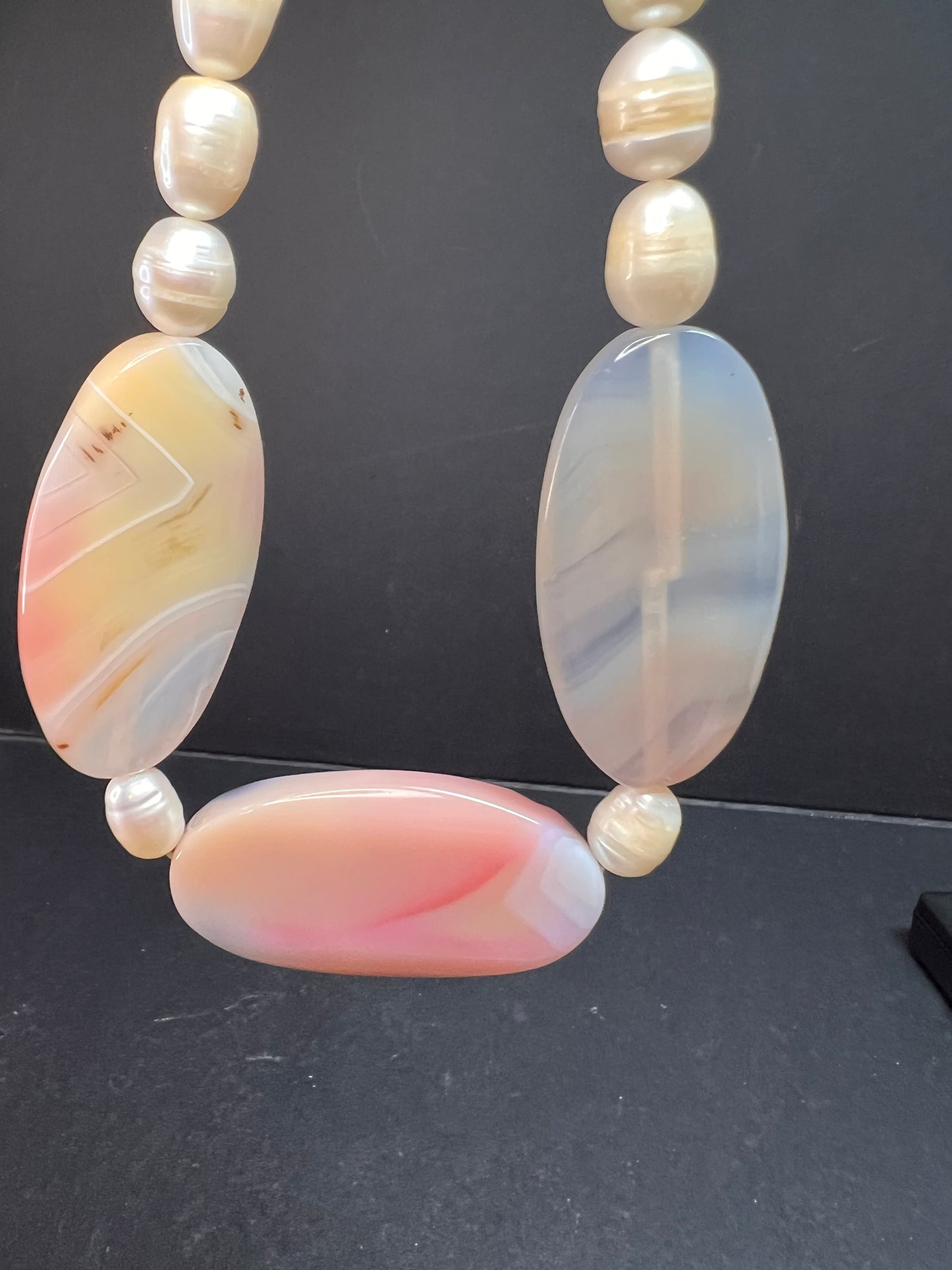 NEW freshwater pearl and agate necklace with sterling silver clasp