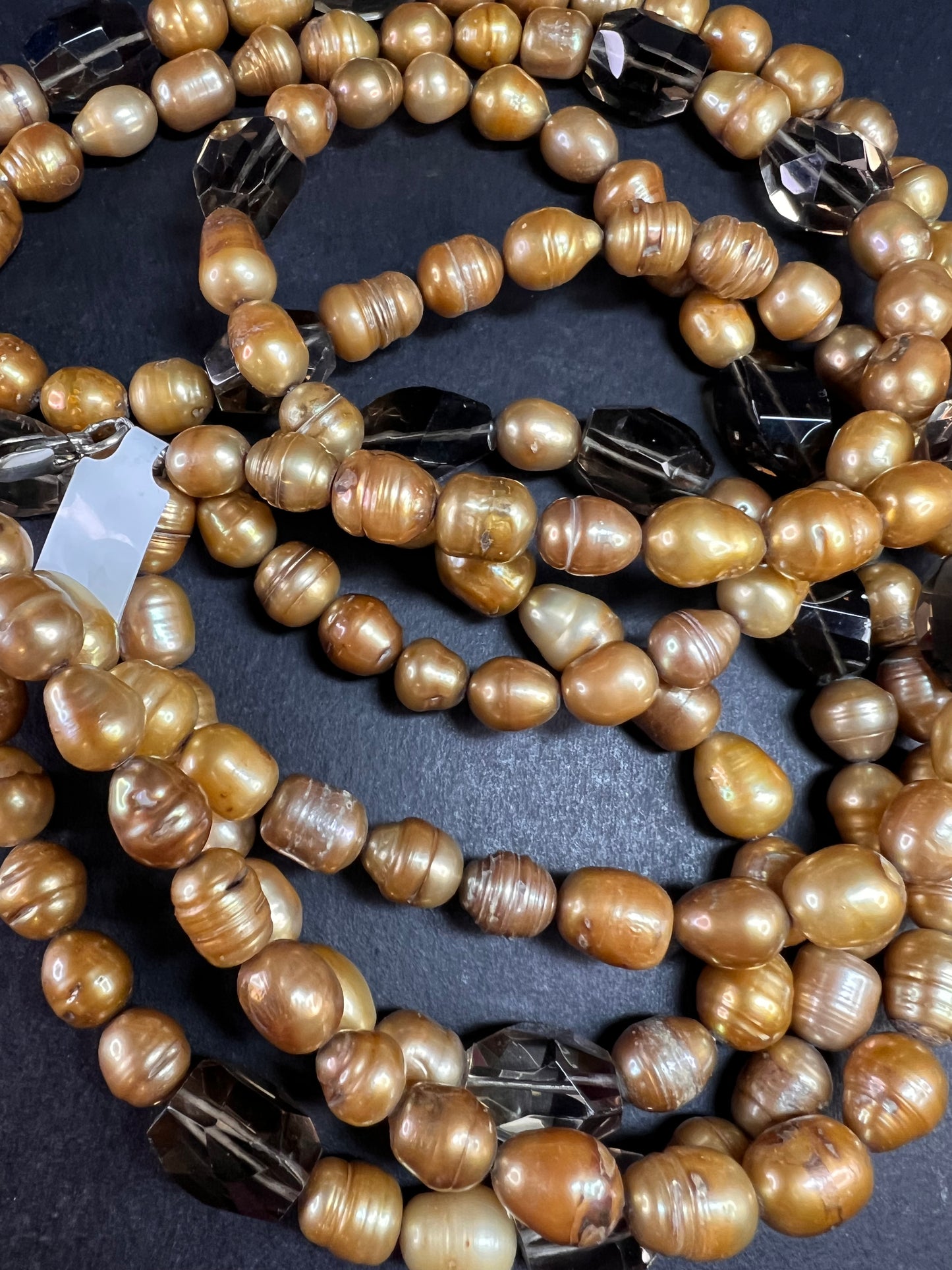 NEW smoky quartz and pearl multi strand necklace with sterling silver clasp