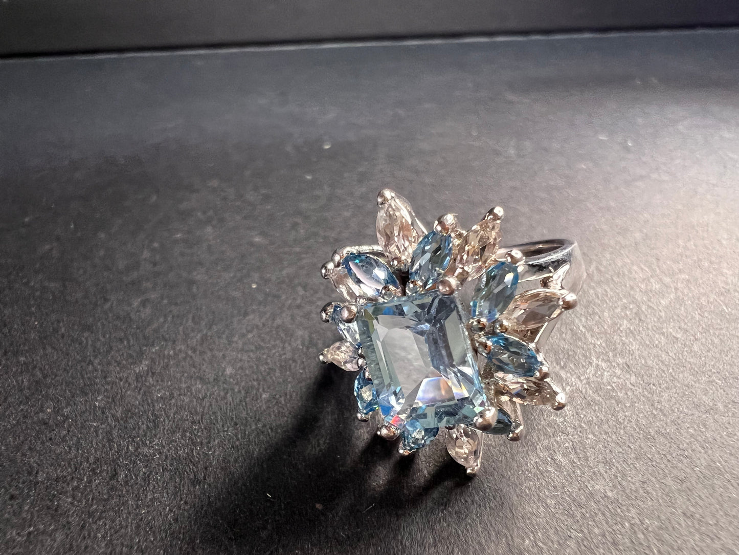 Vintage Sky blue and white topaz sterling silver ring size 8