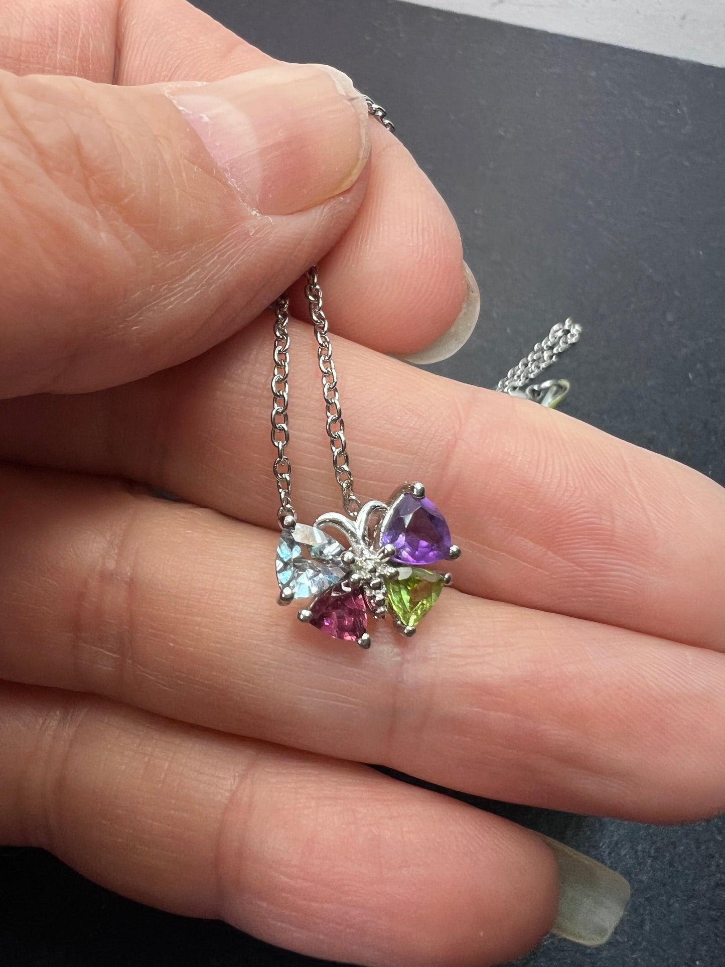 *NEW* Multi stone butterfly pendant in stainless steel with 18 inch chain