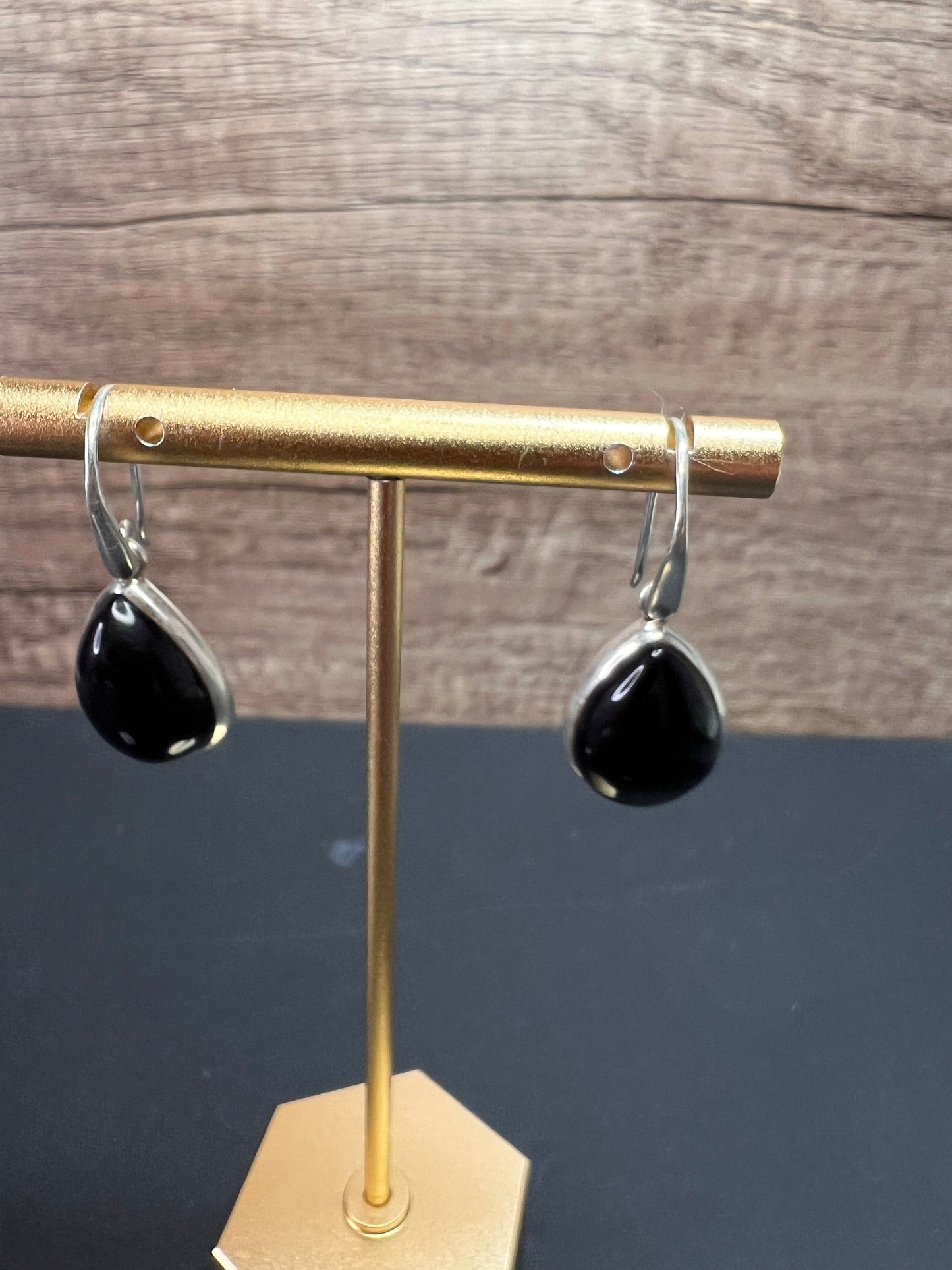 NEW Black Onyx sterling silver teardrop earrings 7.57 grams