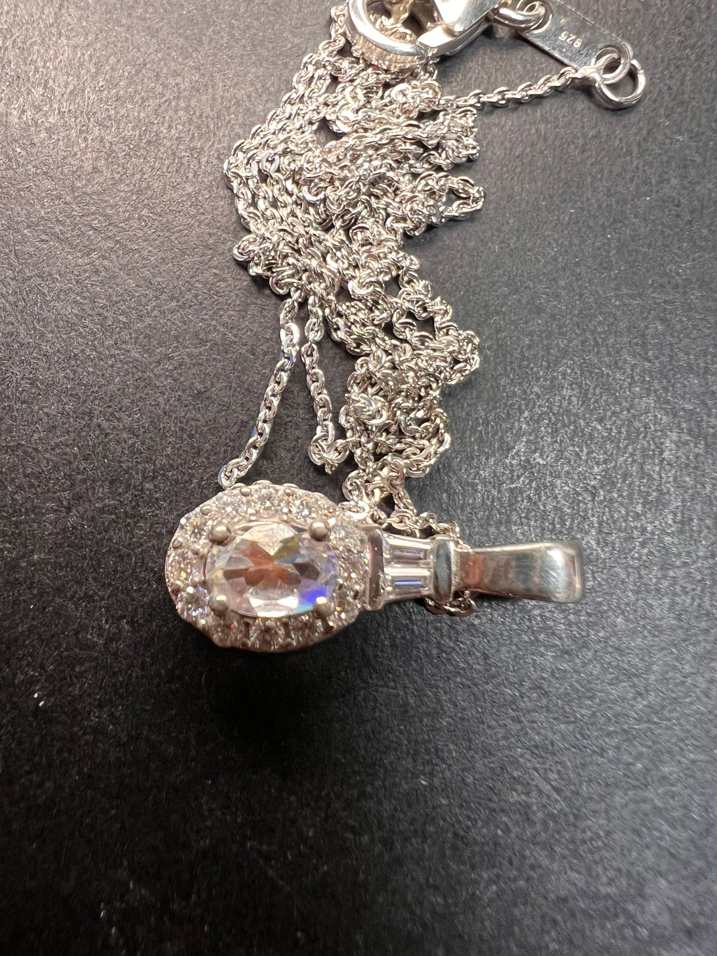 NEW gemmy moonstone and moissanite halo pendant in rhodium over sterling silver