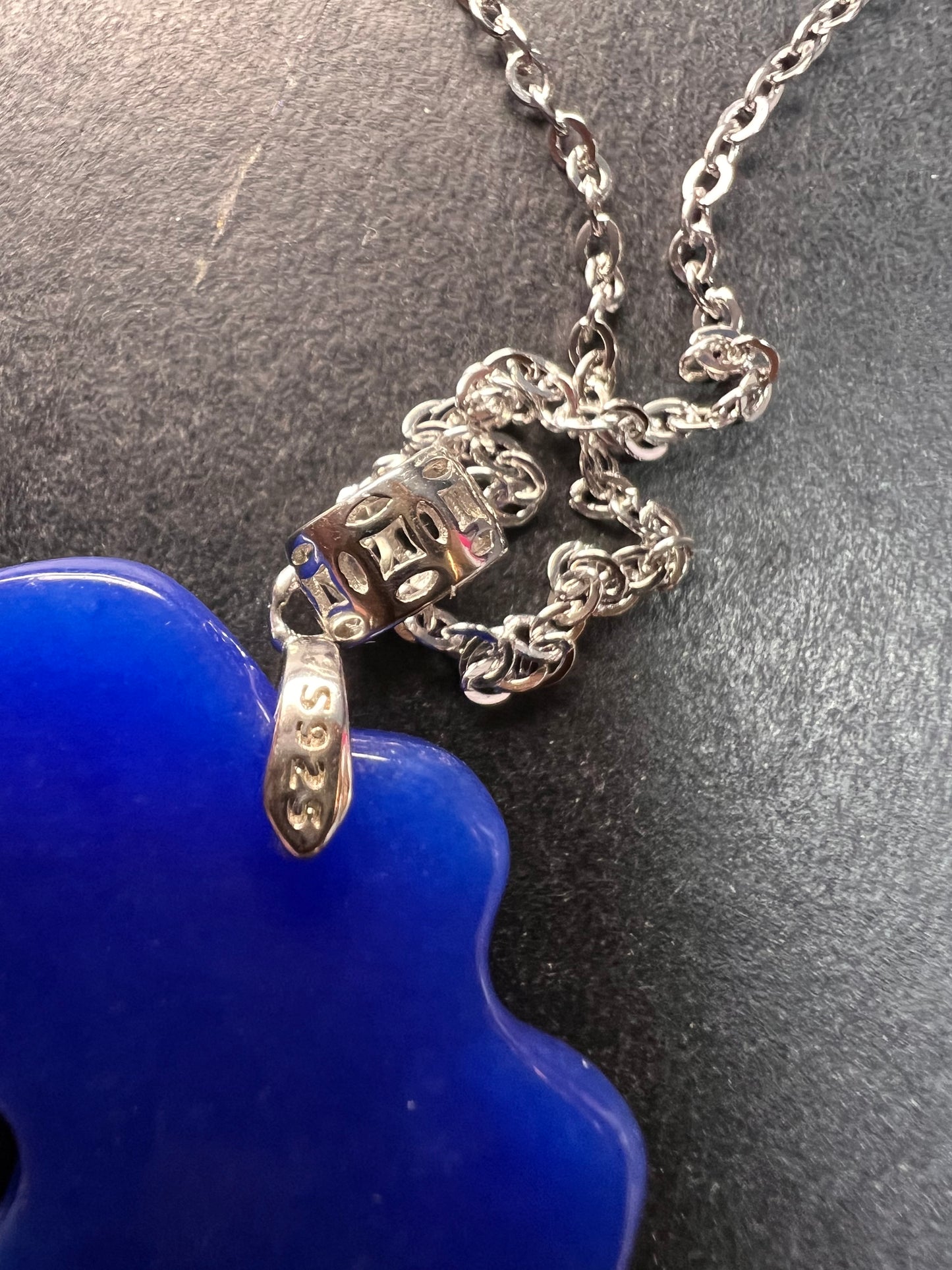 NEW Blue Jade dragon sterling silver pendant and chain