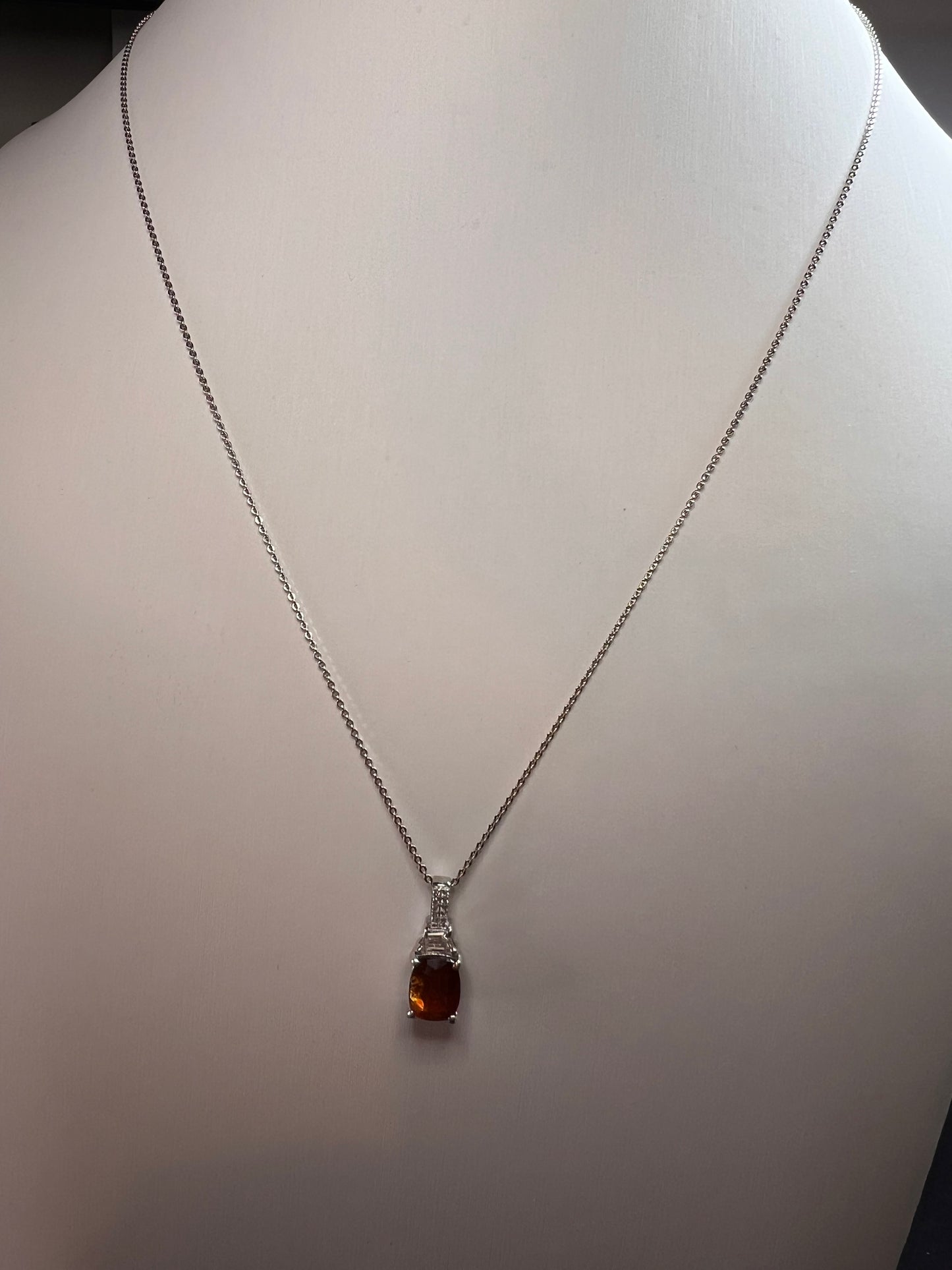 NEW tangerine kyanite and zircon pendant and chain in rhodium over sterling silver