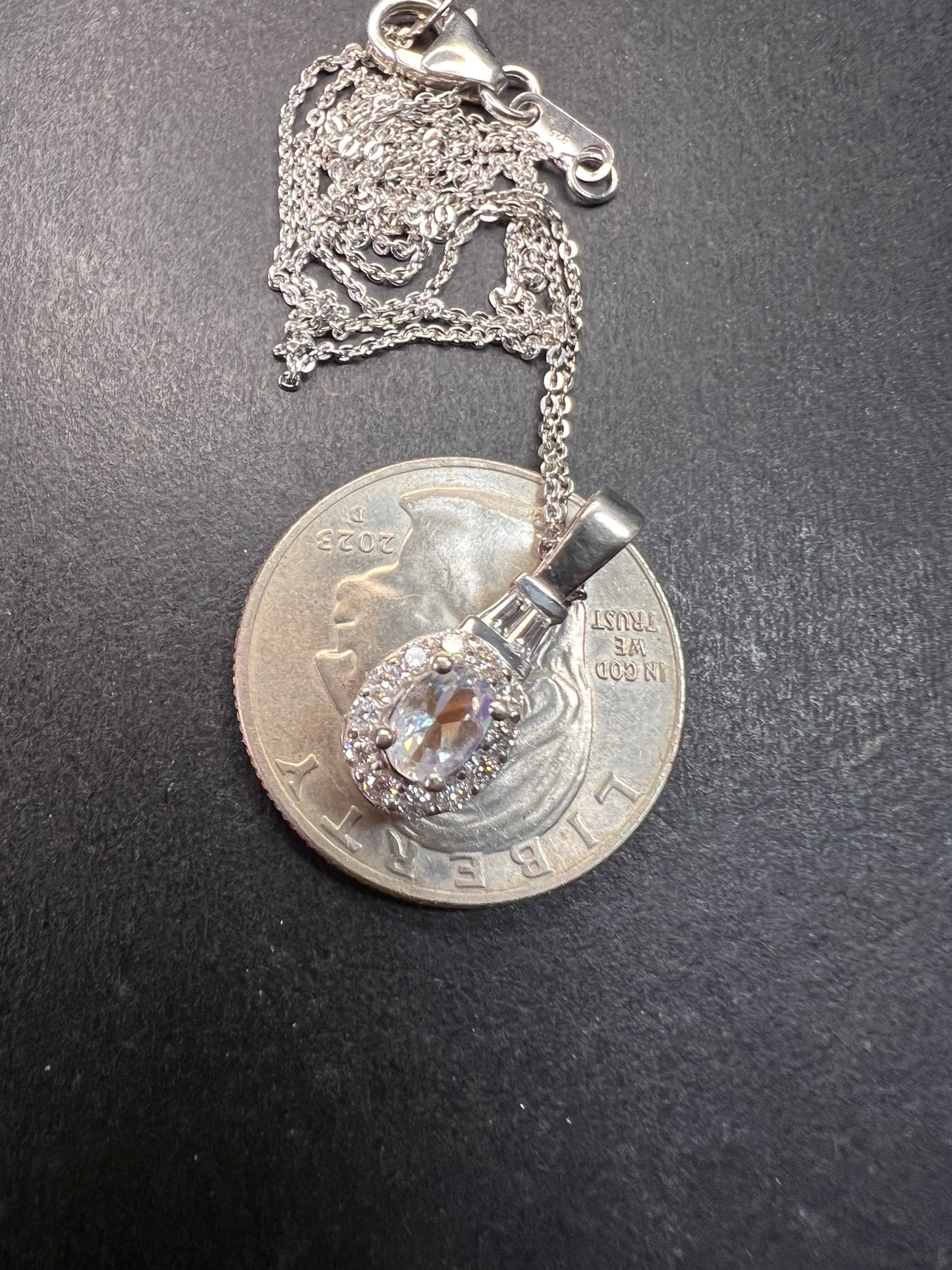 NEW gemmy moonstone and moissanite halo pendant in rhodium over sterling silver