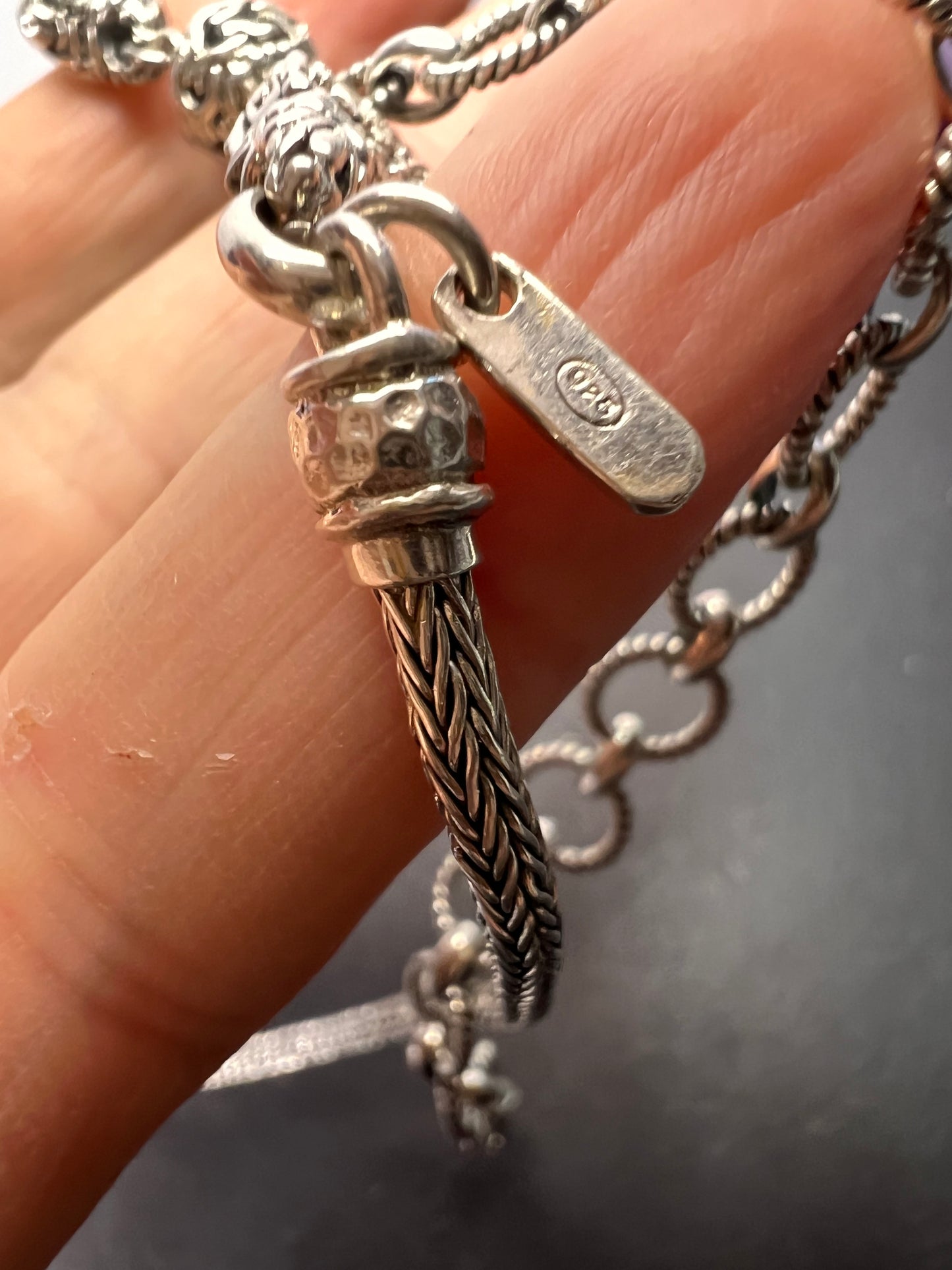 Sarda vintage turquoise Sterling silver Byzantine station 2 clasp adjustable necklace 16-25 inches