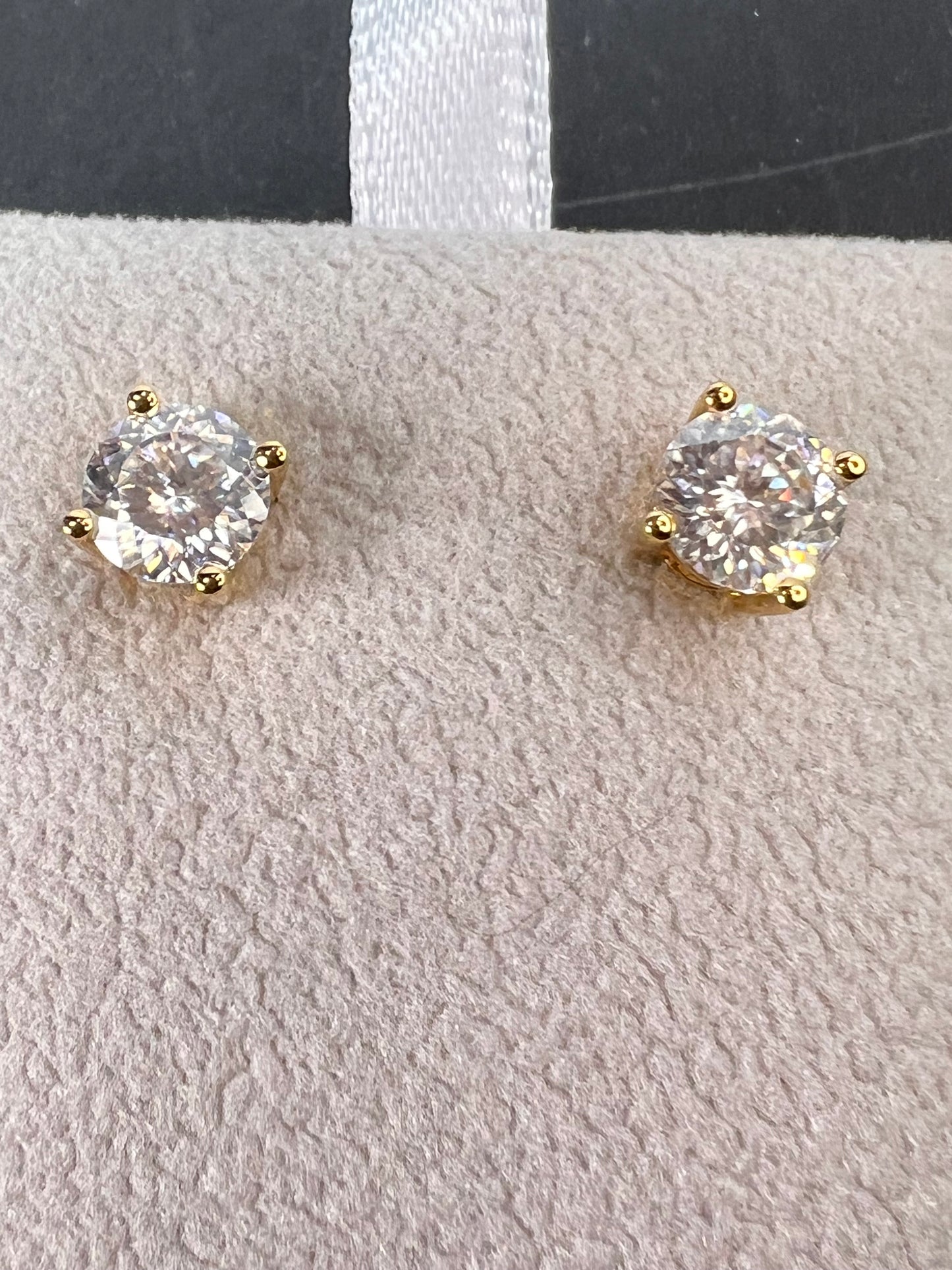 Moissanite 1.90 ctw solitaire stud earrings in vermeil YG over 925 sterling silver