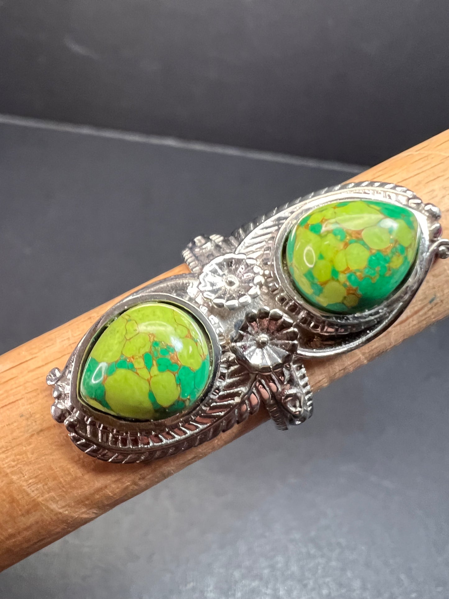 NEW green Mojave turquoise stainless steel ring size 7