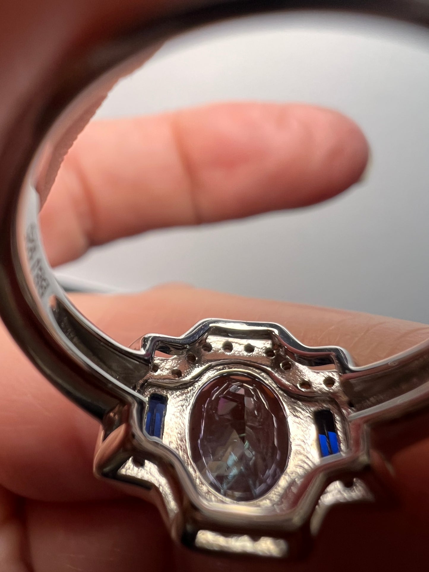 Blue Petalite Rhodium Over Sterling Silver Ring