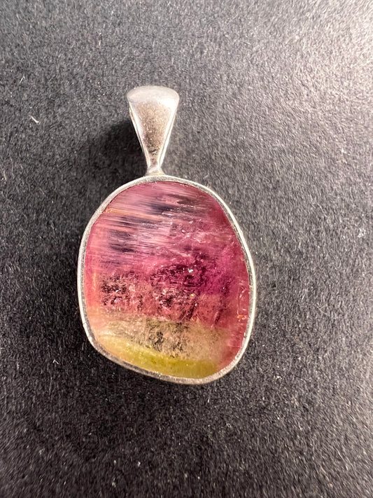 NEW watermelon bi color tourmaline sterling silver pendant 1.24 grams