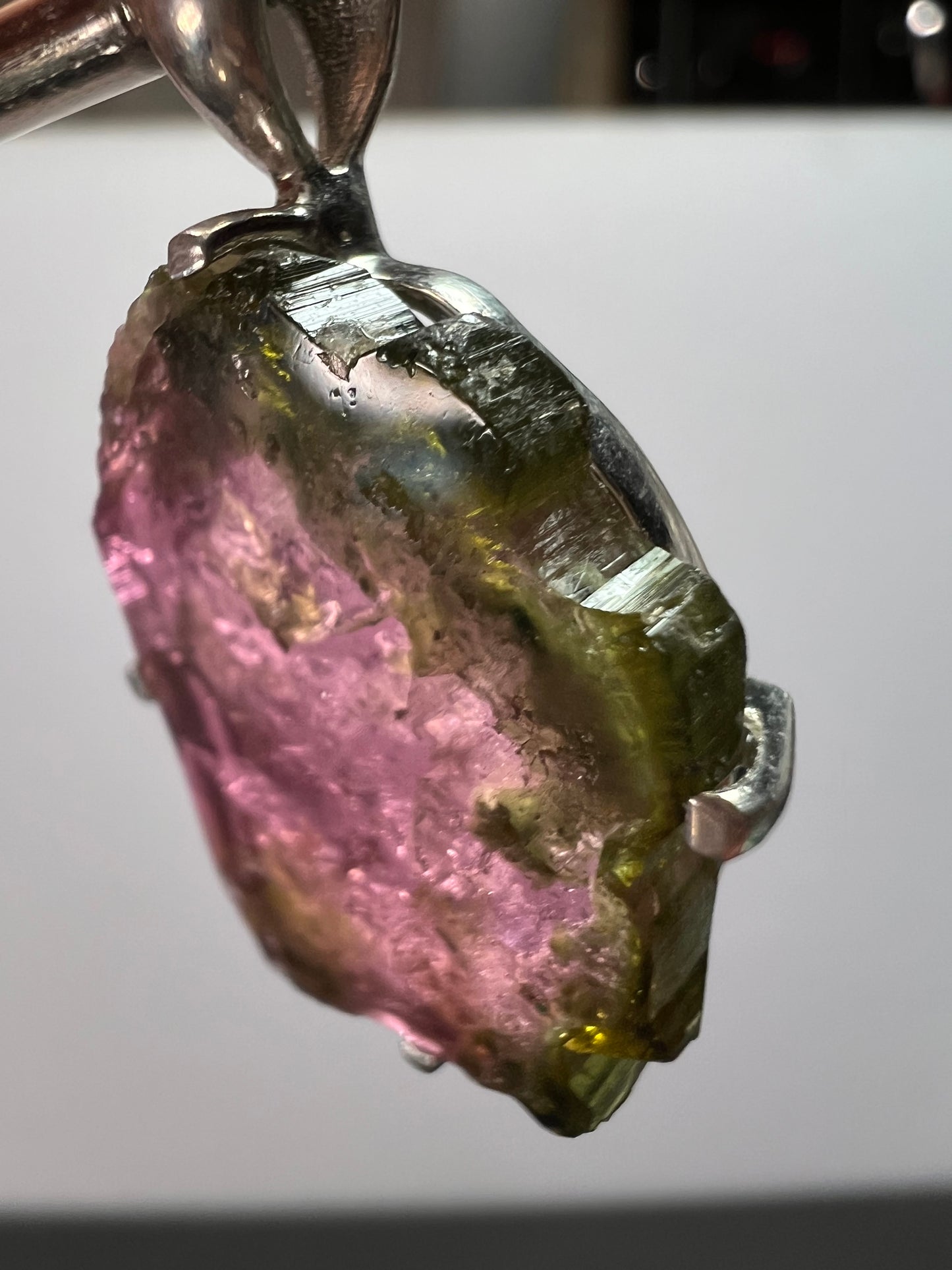 NEW Watermelon tourmaline slice sterling silver pendant 3.83 grams