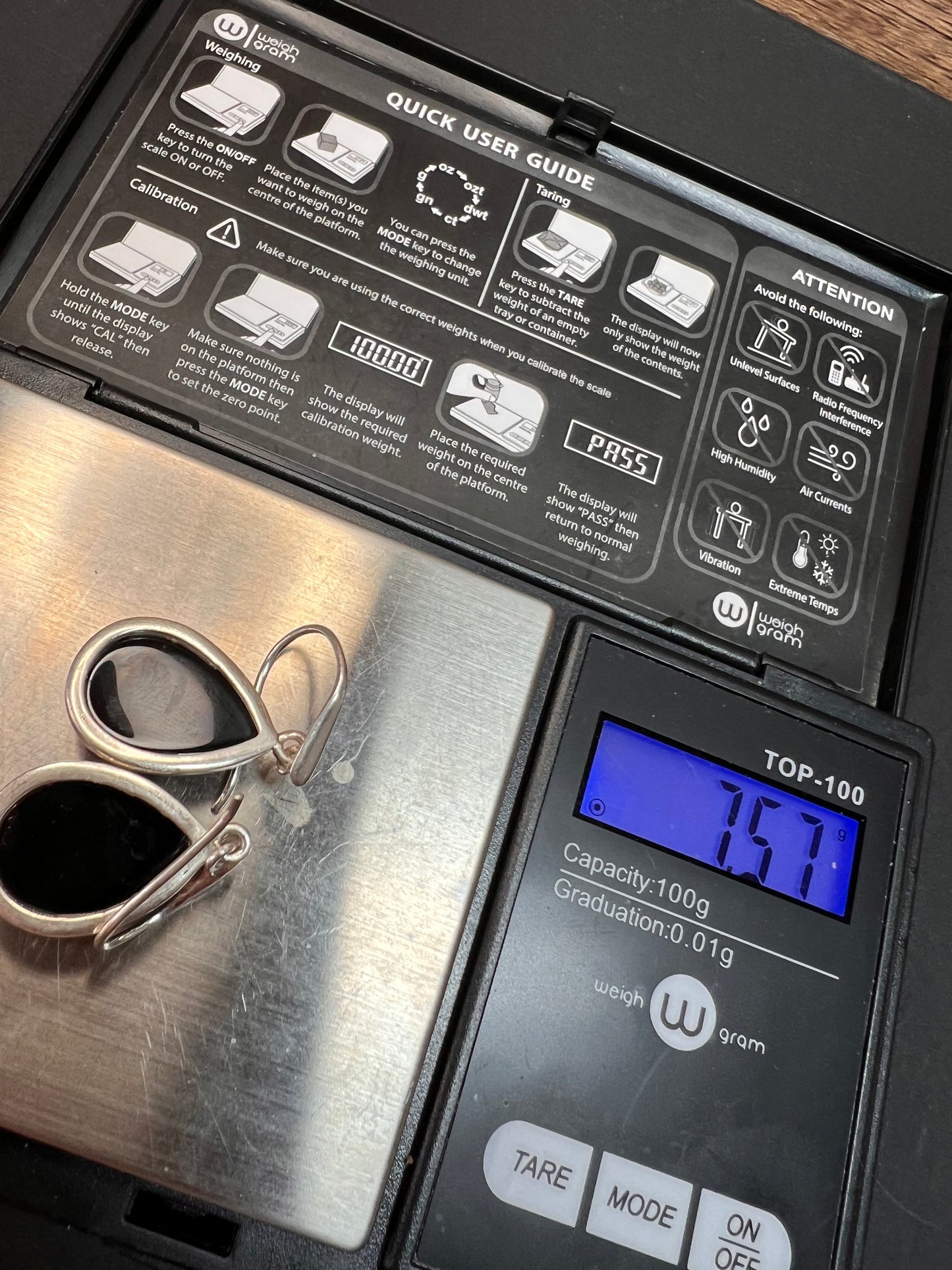 NEW Black Onyx sterling silver teardrop earrings 7.57 grams